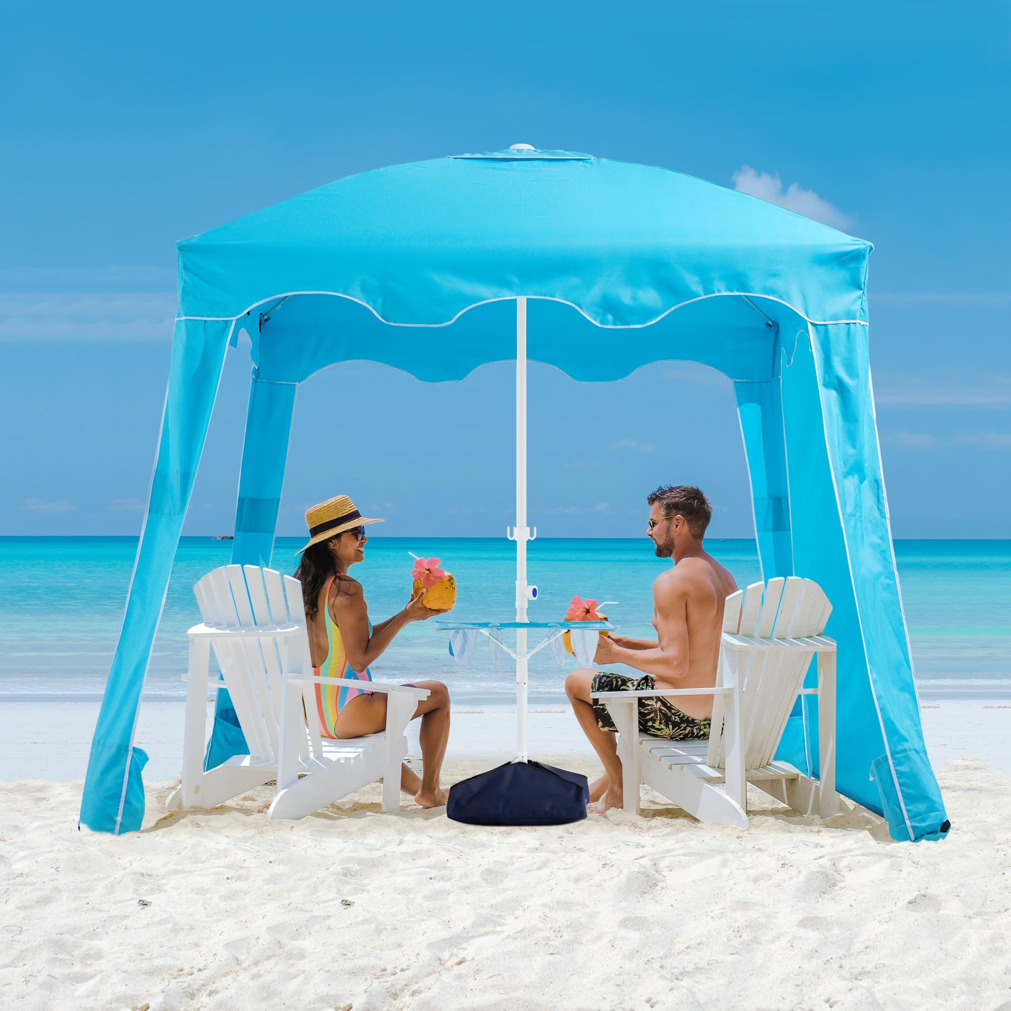 JEAREY 6.5x6.5ft Beach Cabana with Detachable Sand Anchor & Side Wall, Portable UV 50+ Protection Beach Cabanas for Sand, Easy to Set Up Beach Cabana Umbrella with Table, Beach Cabana Canopy