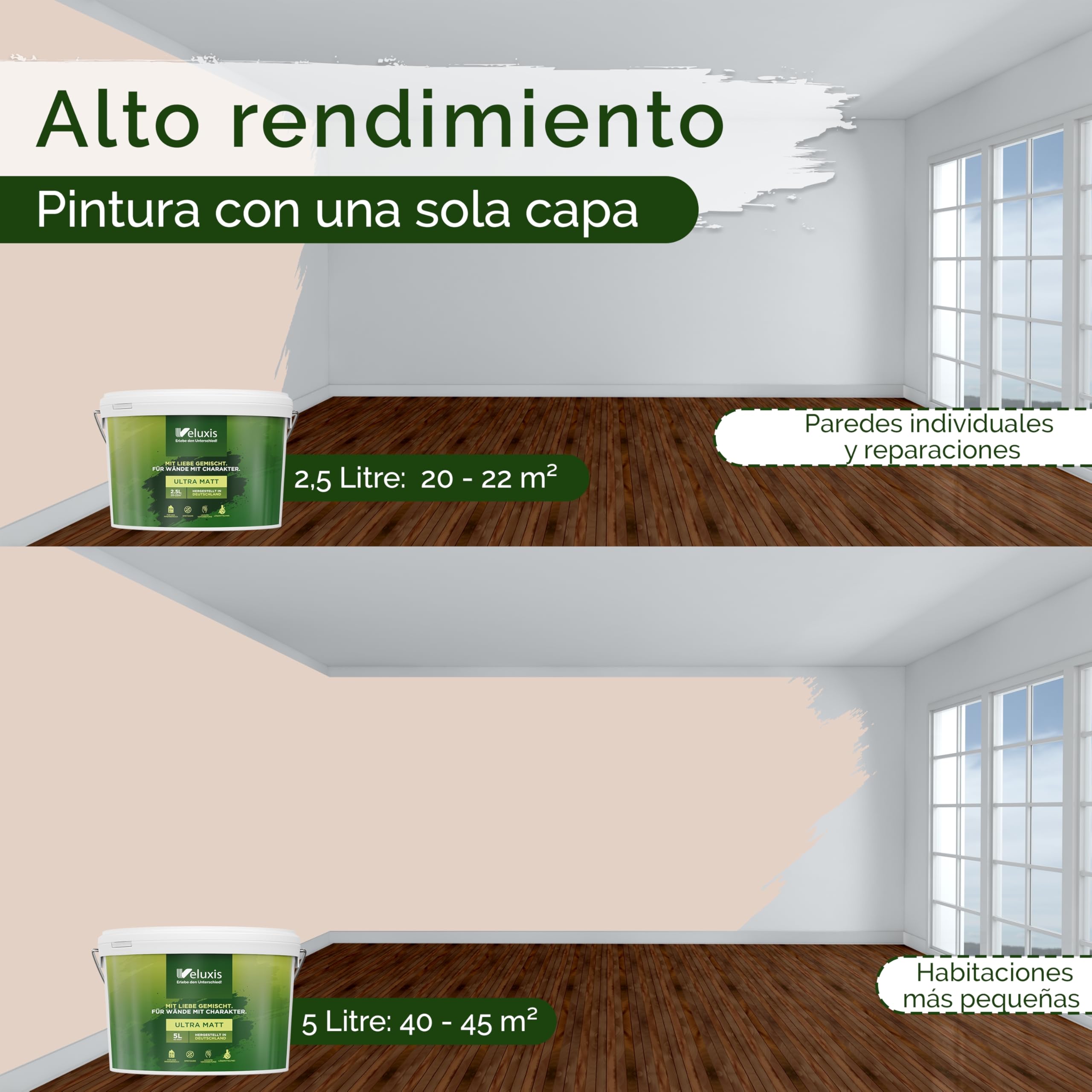 Pintura de pared beige para interiores - 5 litros y opacidad clase 1, sin vetas, antigoteo, ecológica y sin COV (Himalaya Salt)