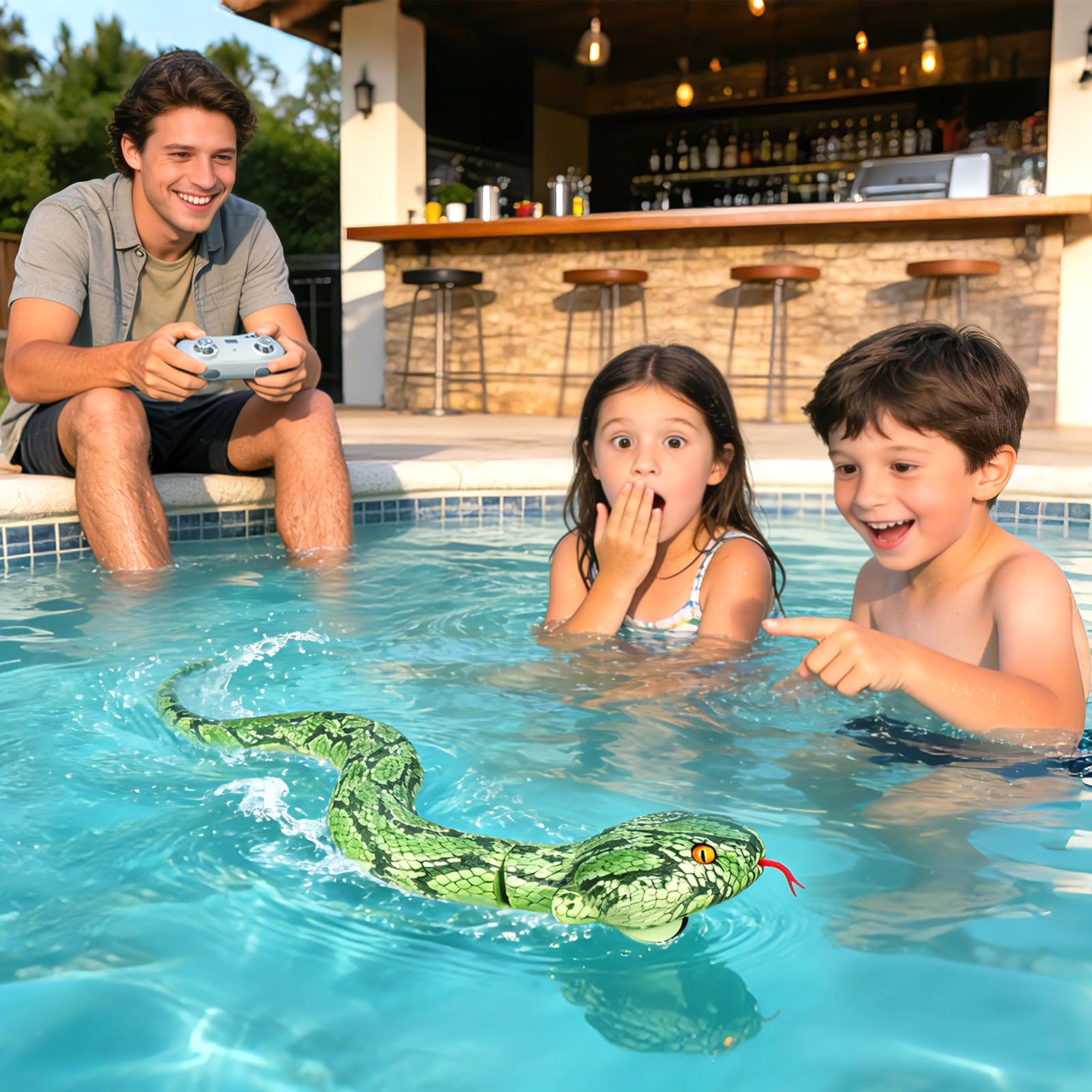 HILKKET Serpiente Teledirigida, Serpiente pitón Teledirigida de 64 cm, Juguete eléctrico de Serpiente para Tierra y Agua a 5 km/h, Juguete Impermeable para Piscina, Juguete Acuático para Niños