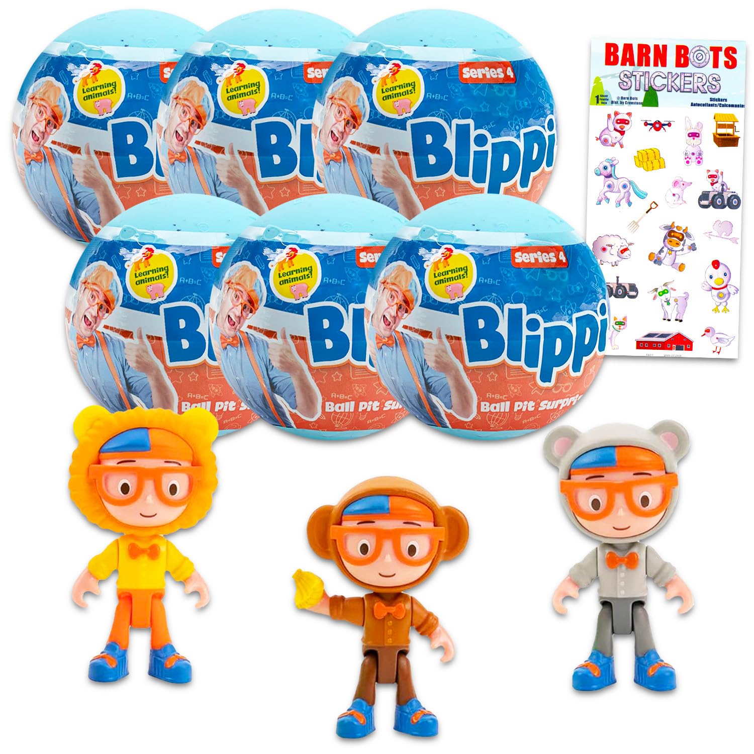 Blippi Mystery Balls 6 Pack Includes 6 Balls with Mini Blippi Figurines Plus Stickers & Action Figure Set