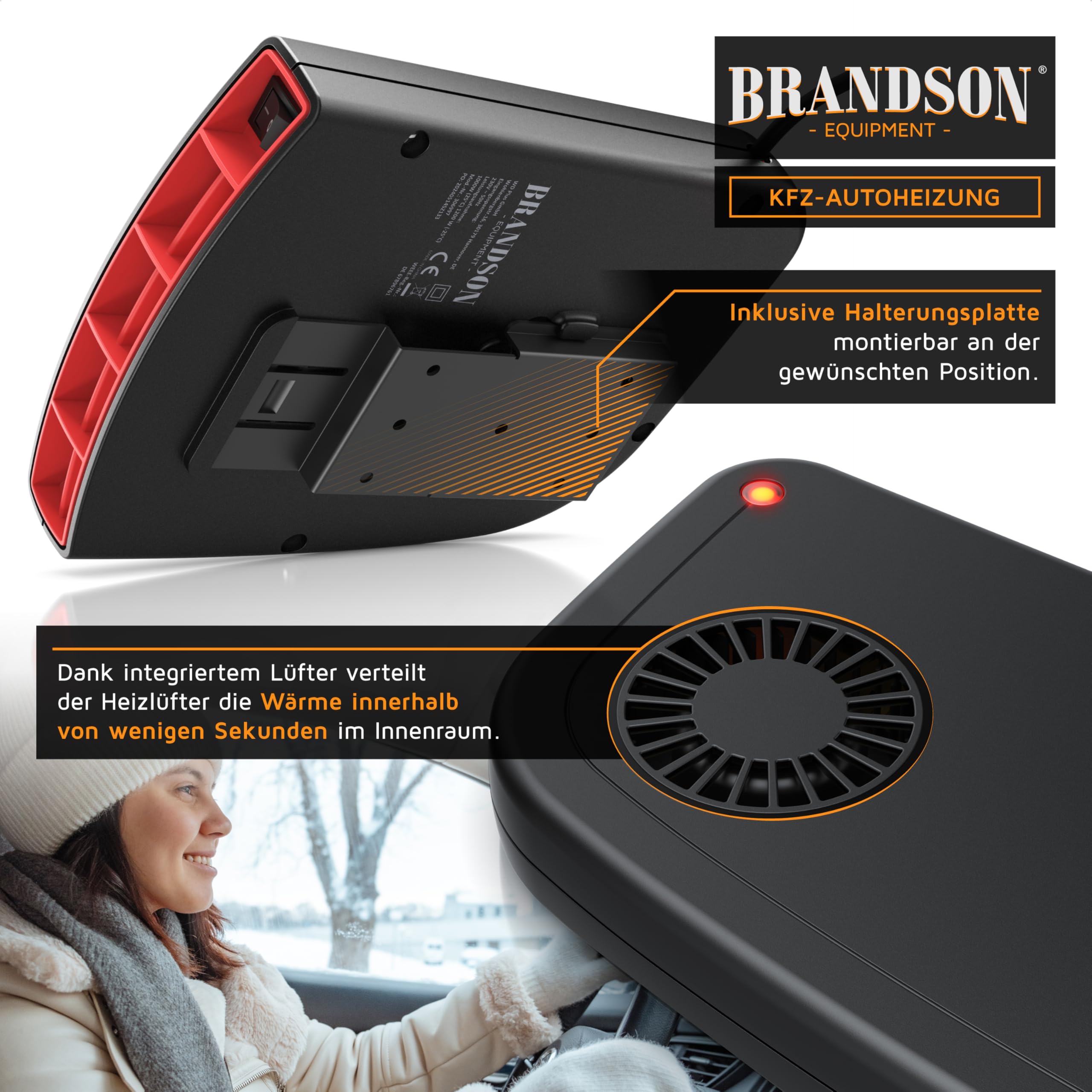 Brandson - Innenraumheizung - Mobile Auto Wohnmobil Heizung - PKW LKW - Komfort Entfroster Standheizung Heizlüfter - 1000W - automatischer Überhitzungsschutz - transportabel