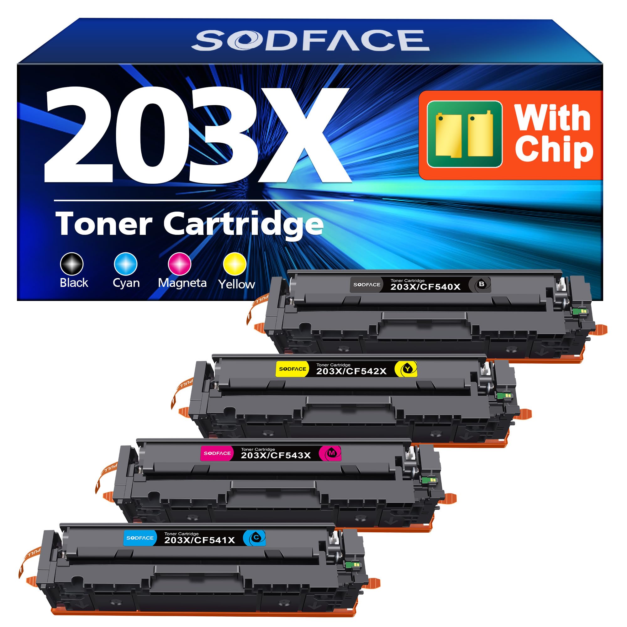 203X 203A Kompatibel für HP 203X 203A Toner Set für HP Color LaserJet Pro MFP M281fdw Toner Schwarz M281fdn M281cdw M280nw M254dw M254dn M254nw M254 CF541X CF542X CF543X (Schwarz Cyan Gelb Magenta)