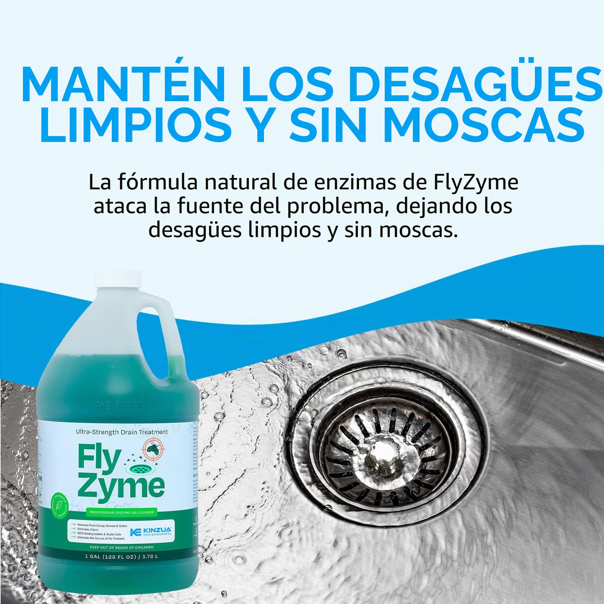 FlyZyme | Gel enzimático de drenaje ultra fuerte | Eliminador de FlyZyme de drenaje y frutas | Limpiador y tratamiento enzimático altamente concentrado | Ecológico y seguro para tuberías (1 galón)