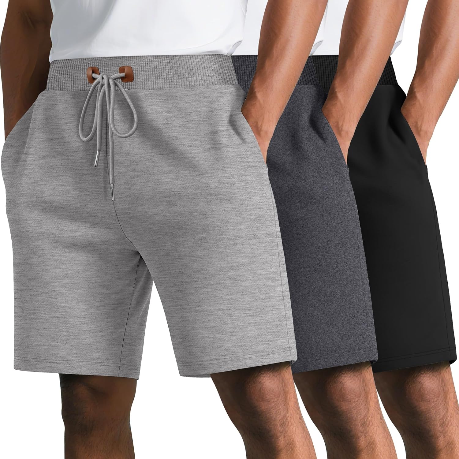 Neer 3 Pack Men's Gym Athletic Drawstring Shorts, Elastic Waist Casual Beach Workout Running Shorts with Pockets Summer Wear