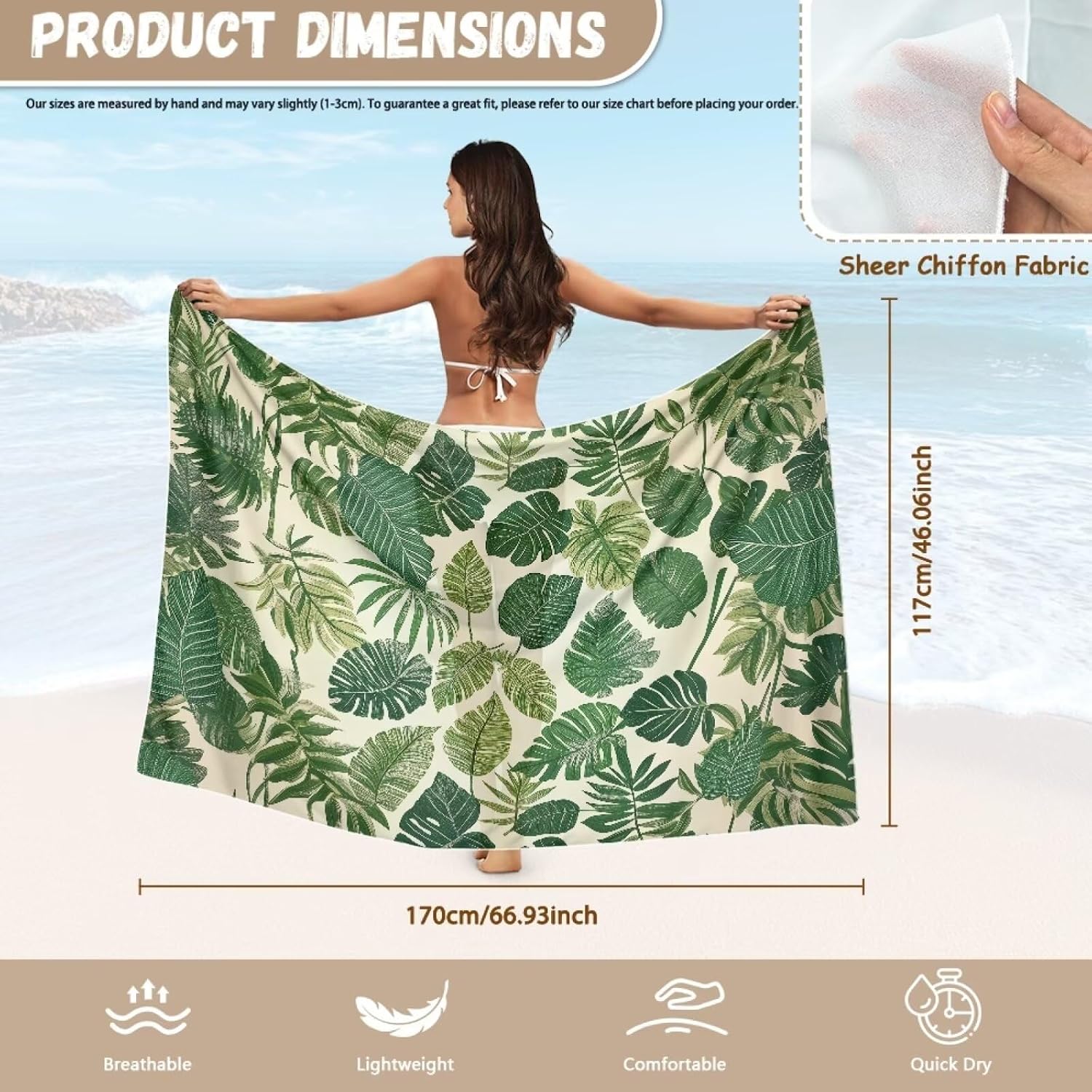 Tropical Flower Leaves Sarong Wraps Coverups Chiffon Long Bikini Wraps Sheer Resort Wear Dress Skirt