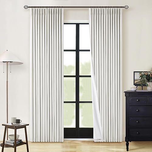 Miniatura 99 de Cortinas de lino 100% opacas de 90 pulgadas con pliegues de 2 paneles para sala de estar, con pestaña trasera plisada, cortinas oscuras con forma de