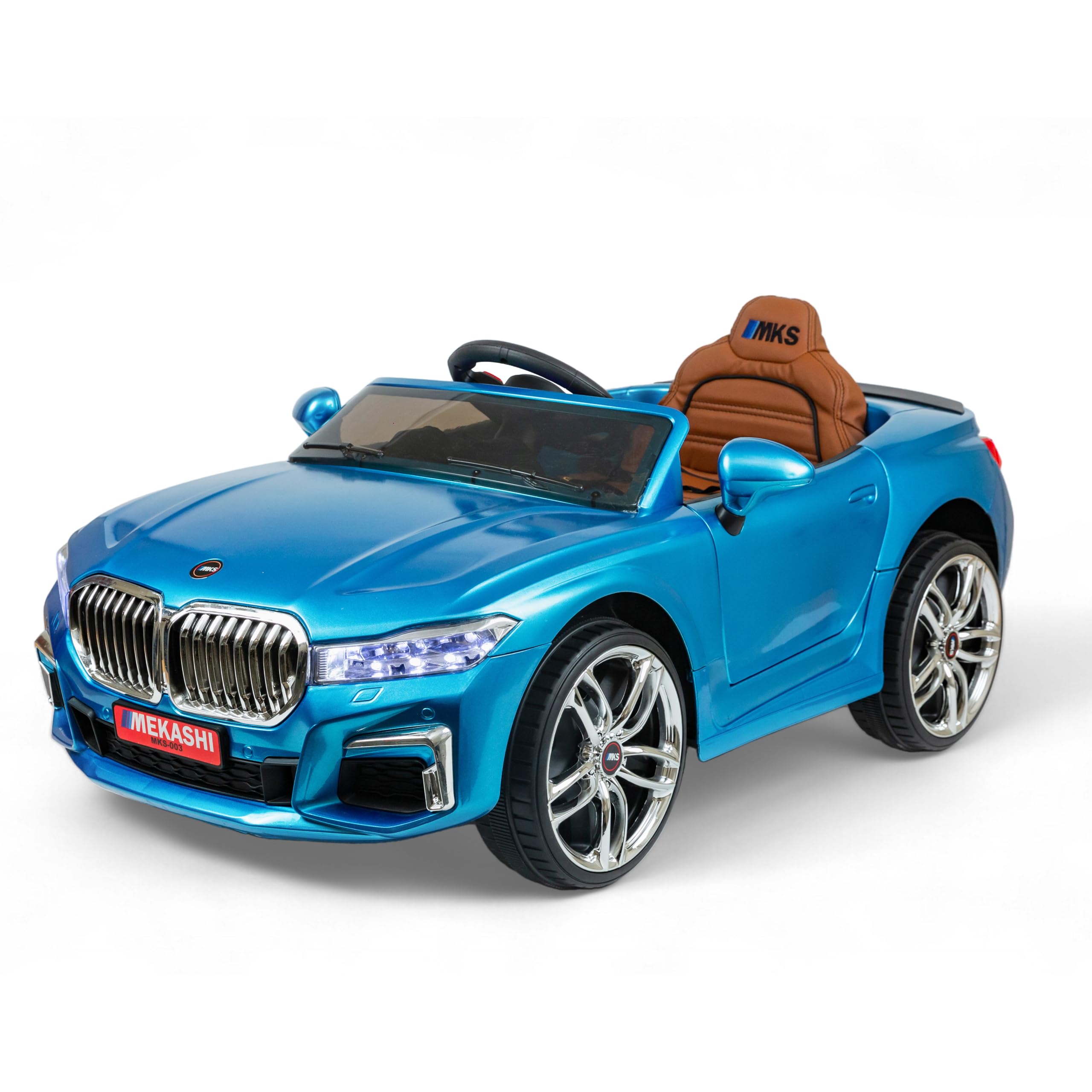 MEKASHI Electric Ride-On Car for Kids 1-7 Years, 12V Battery, Remote Control, 5 Speed, LED Lights, Bluetooth, Metallic Blue