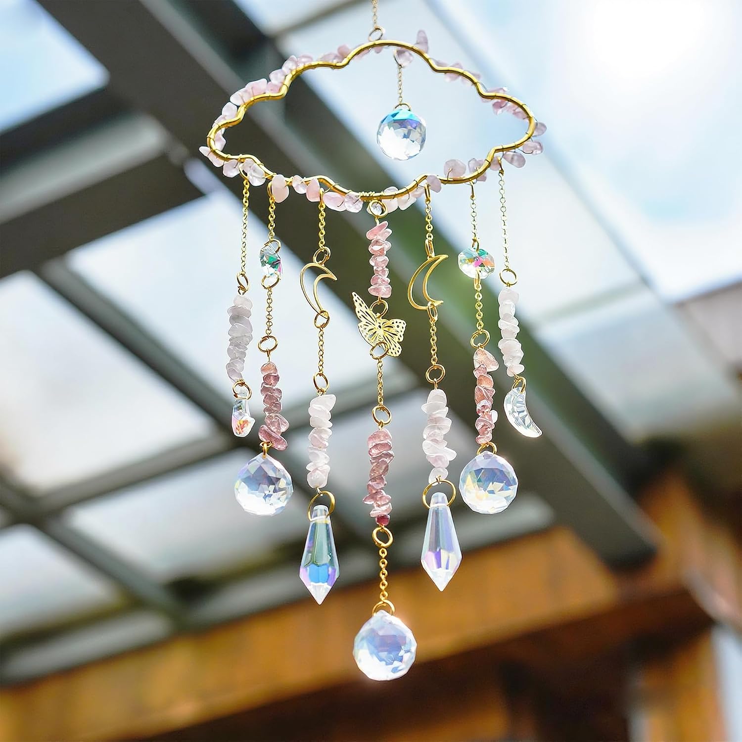 Cloud Shaped Crystal Suncatcher Glass Balls Chain Wind Chime Window Decor image 3