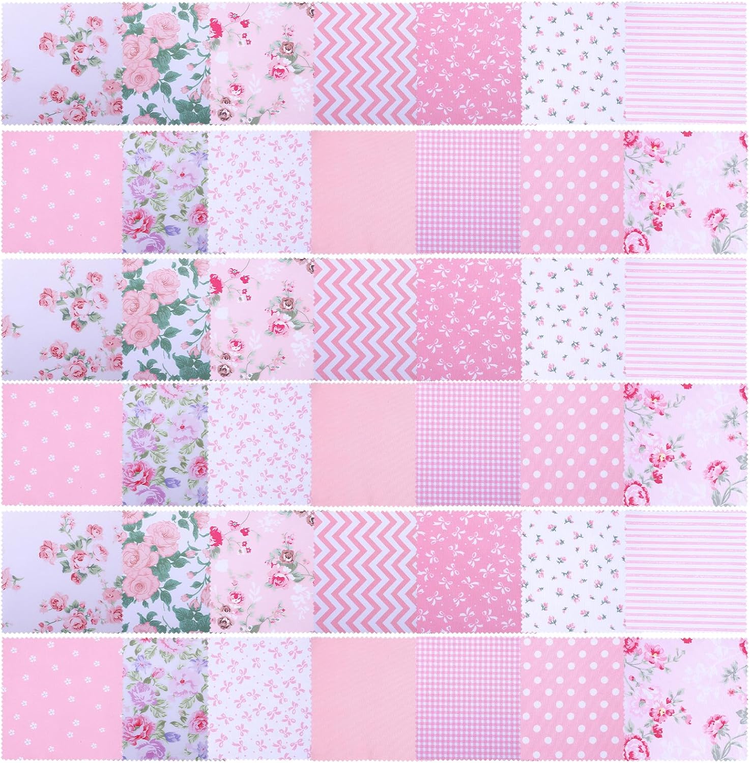 42 Pcs Pink Fabric Squares for Quilting, 100% Cotton Charm Packs, 5 X 5inch Precut Cute Quilting Fabric, Floral Patchwork Squares for Sewing DIY Craft