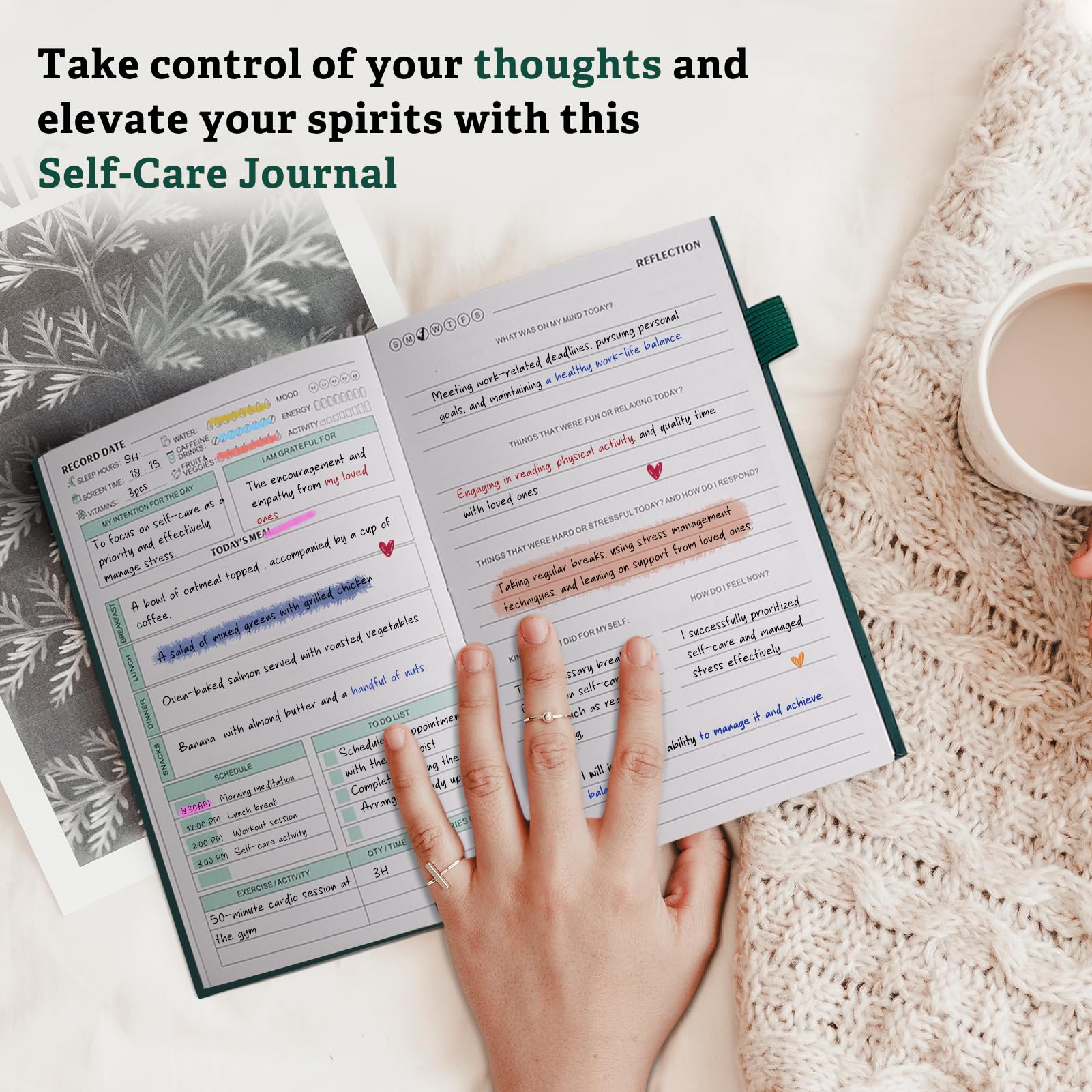 Diario de salud mental para mujeres y hombres, diario de ansiedad y guiado con rastreador de estado de ánimo y hábitos, toma 5 minutos todos los días, diario de cuidado personal de 91 días con