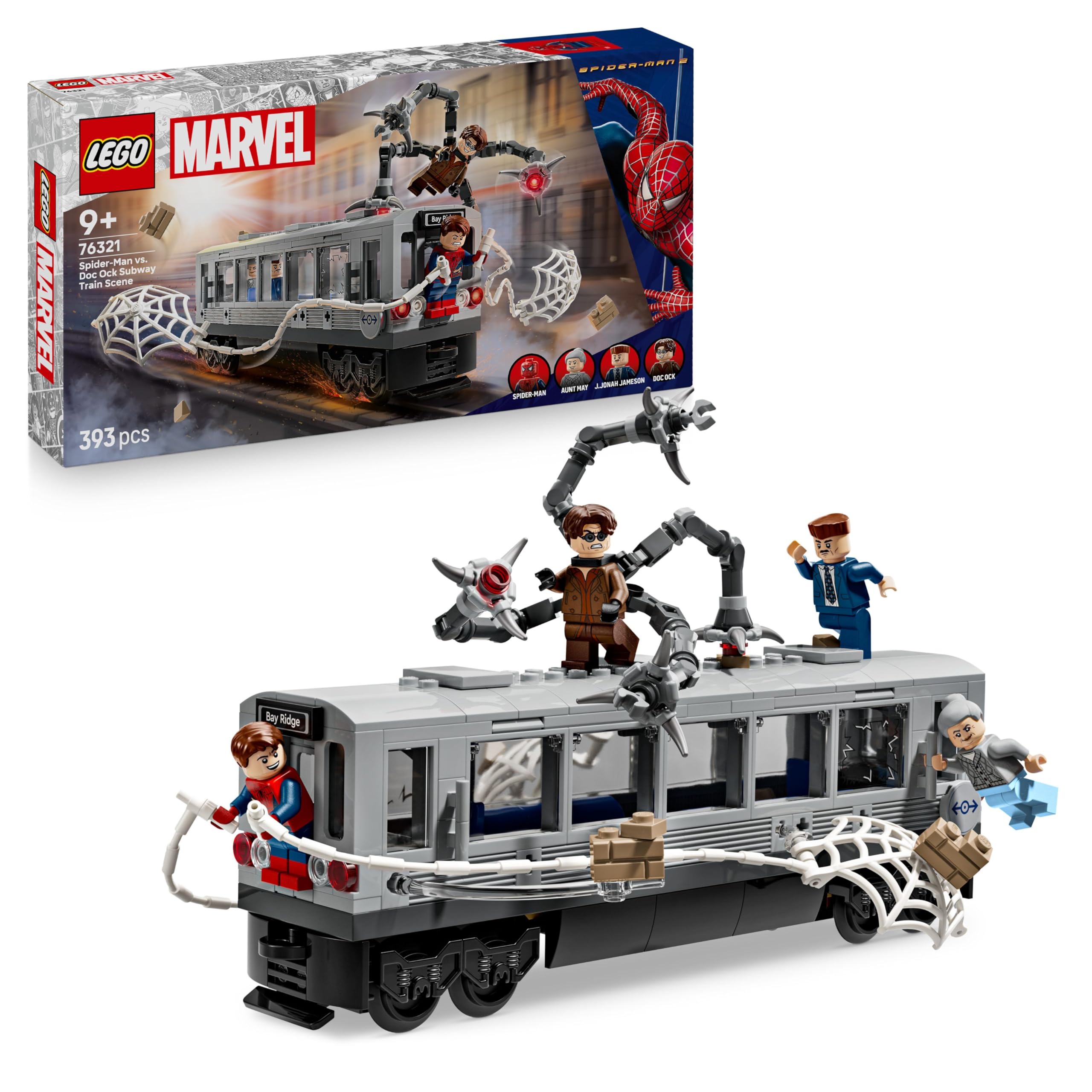 LEGO | Marvel Spider-Man vs. Doc Ock Metro Scene – Role Playing Kit for Kids with 4 Toys Minifigures – Superhero Gift for Boys from 9 Years and Movie Fans – 76321