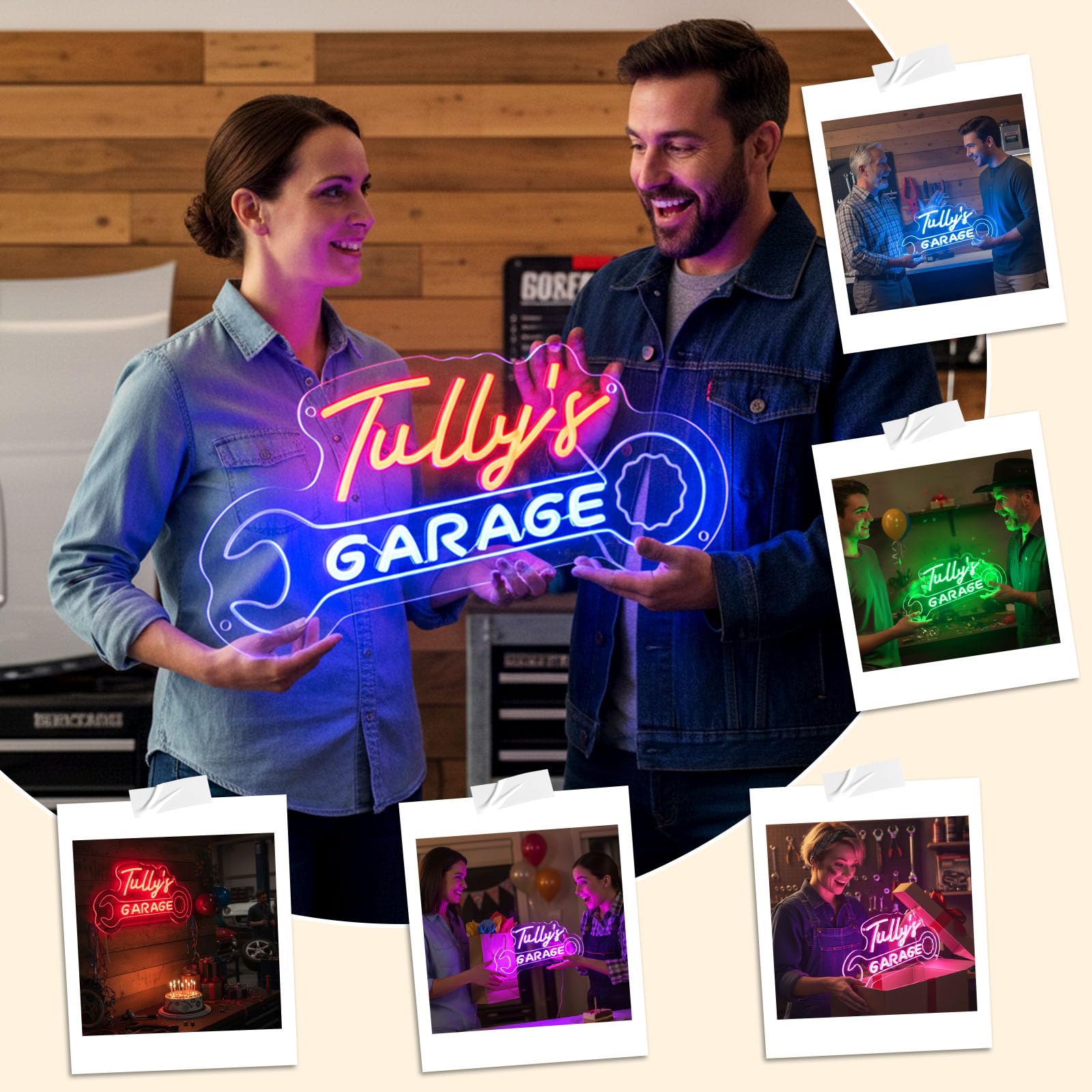 Cartello al neon personalizzato per garage, cartello luminoso a LED personalizzato con forma di chiave, decorazione da parete per meccanici di auto retrò, cartello luminoso per grotta o officina