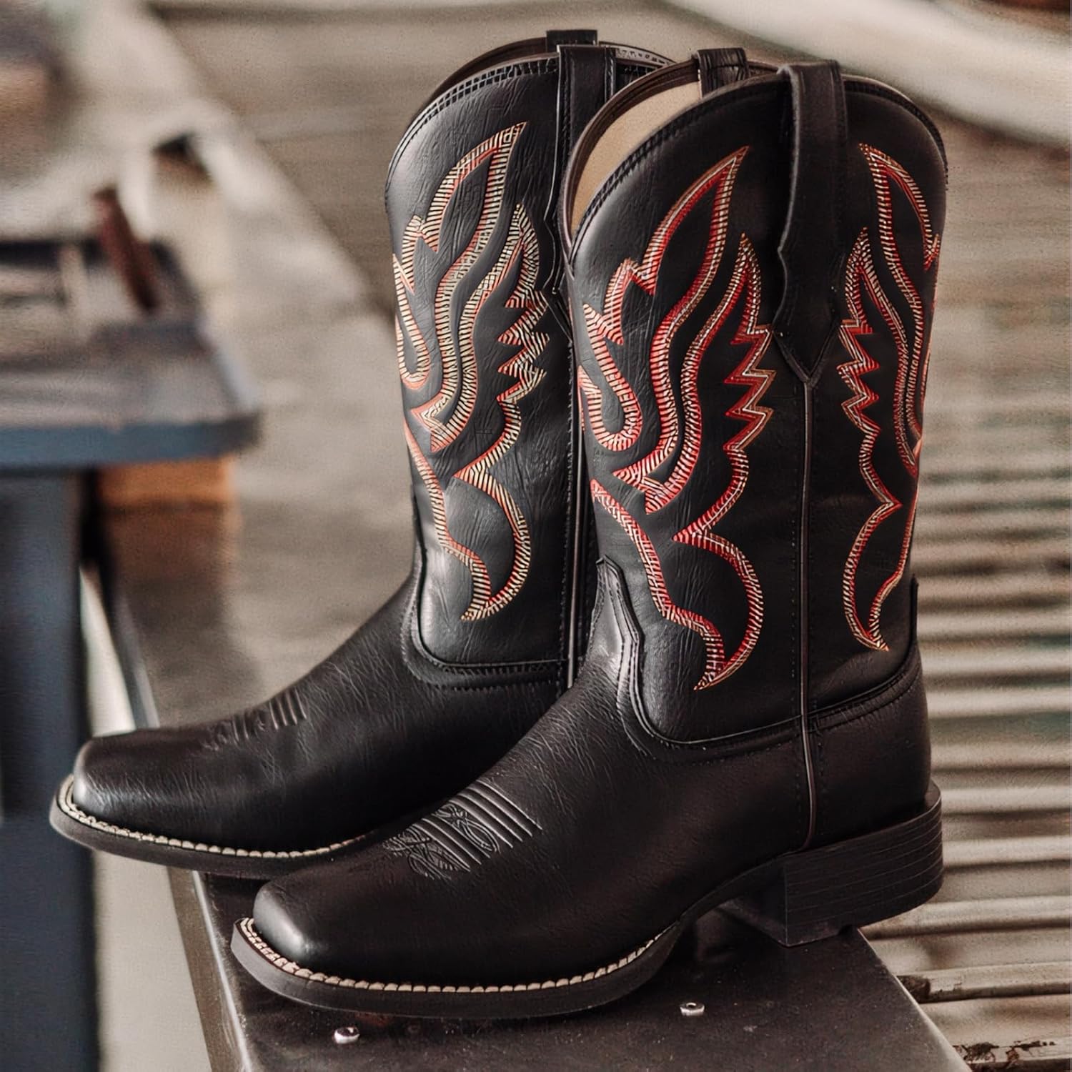 Women's Cowboy Boots for Women Mid Calf Cowgirl Boot Pull On Ladies Western Embroidered Square Toe Boot - Image 7