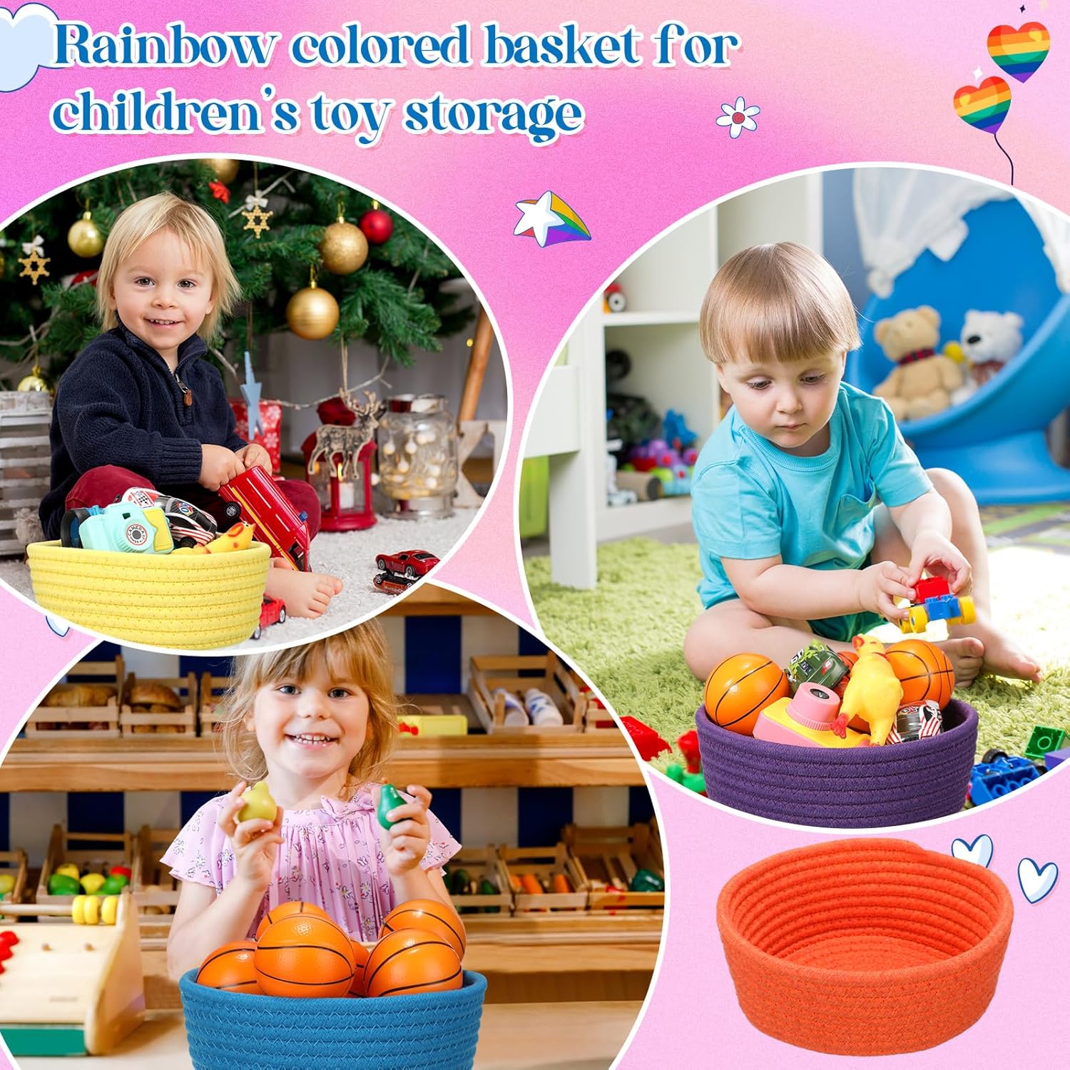 Maxcheck 12 Pcs Basket Set Rainbow Storage Basket Set for Kids Woven Colored Storage Baskets for Organizing Toy Small Items Playroom Classroom Nursery Decor, 8 x 3 Inches