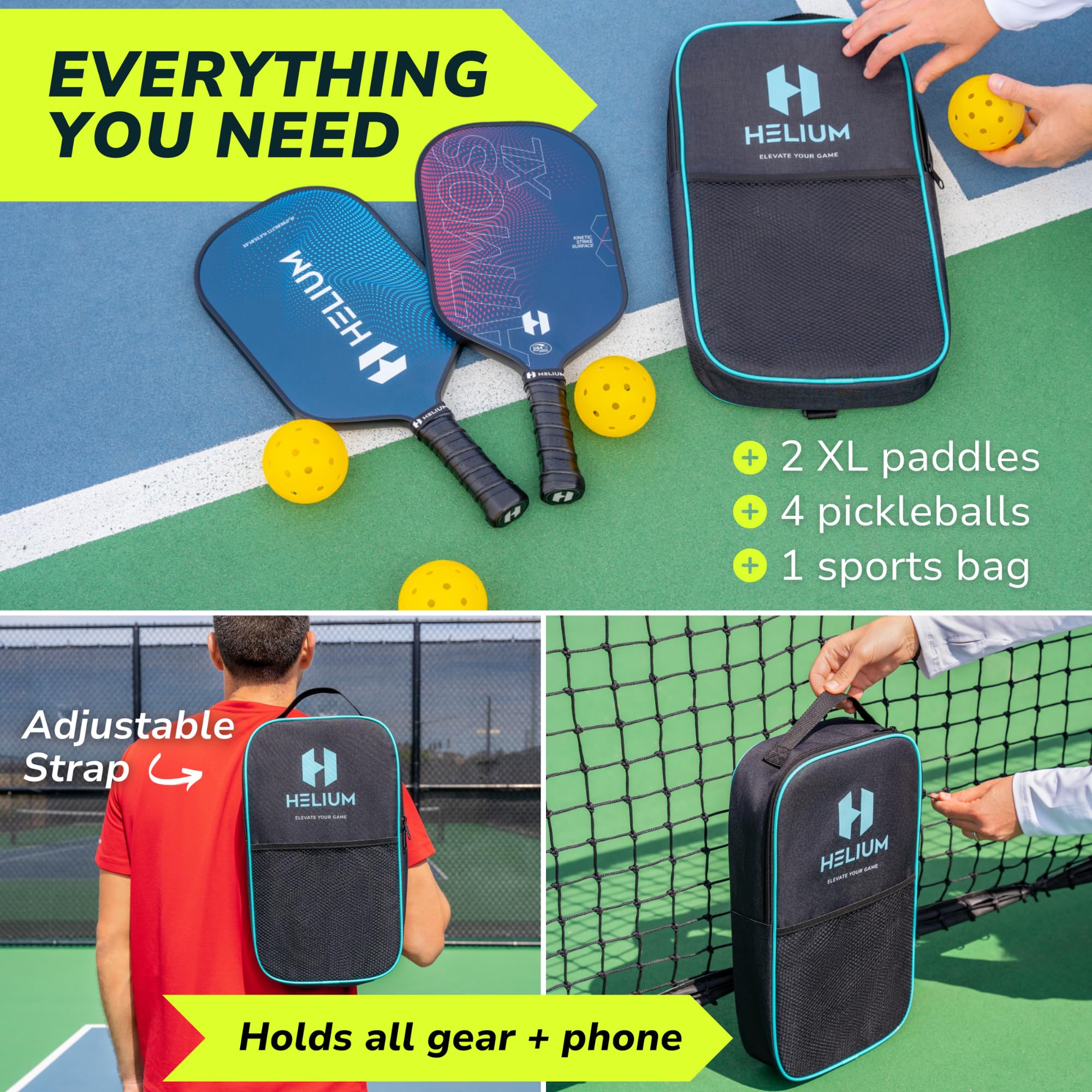 Jefoo Lot De 2 Pagaies De Pickleball En Fibre De Verre Avec 4
