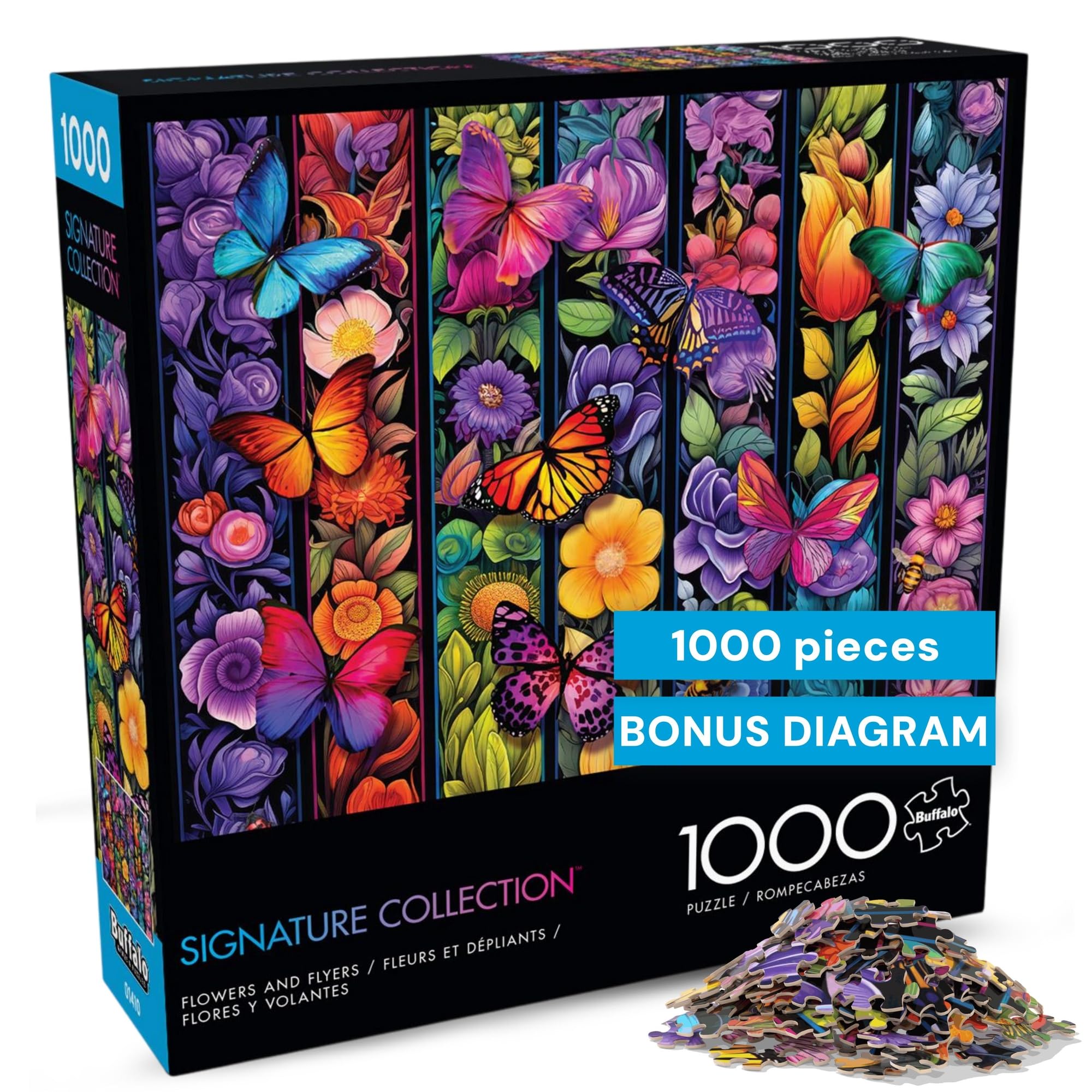 Buffalo Games - Flowers and Flyers - 1000 Piece Jigsaw Puzzle for Adults Challenging Puzzle Perfect for Game Nights - Finished Size 26.75 x 19.75