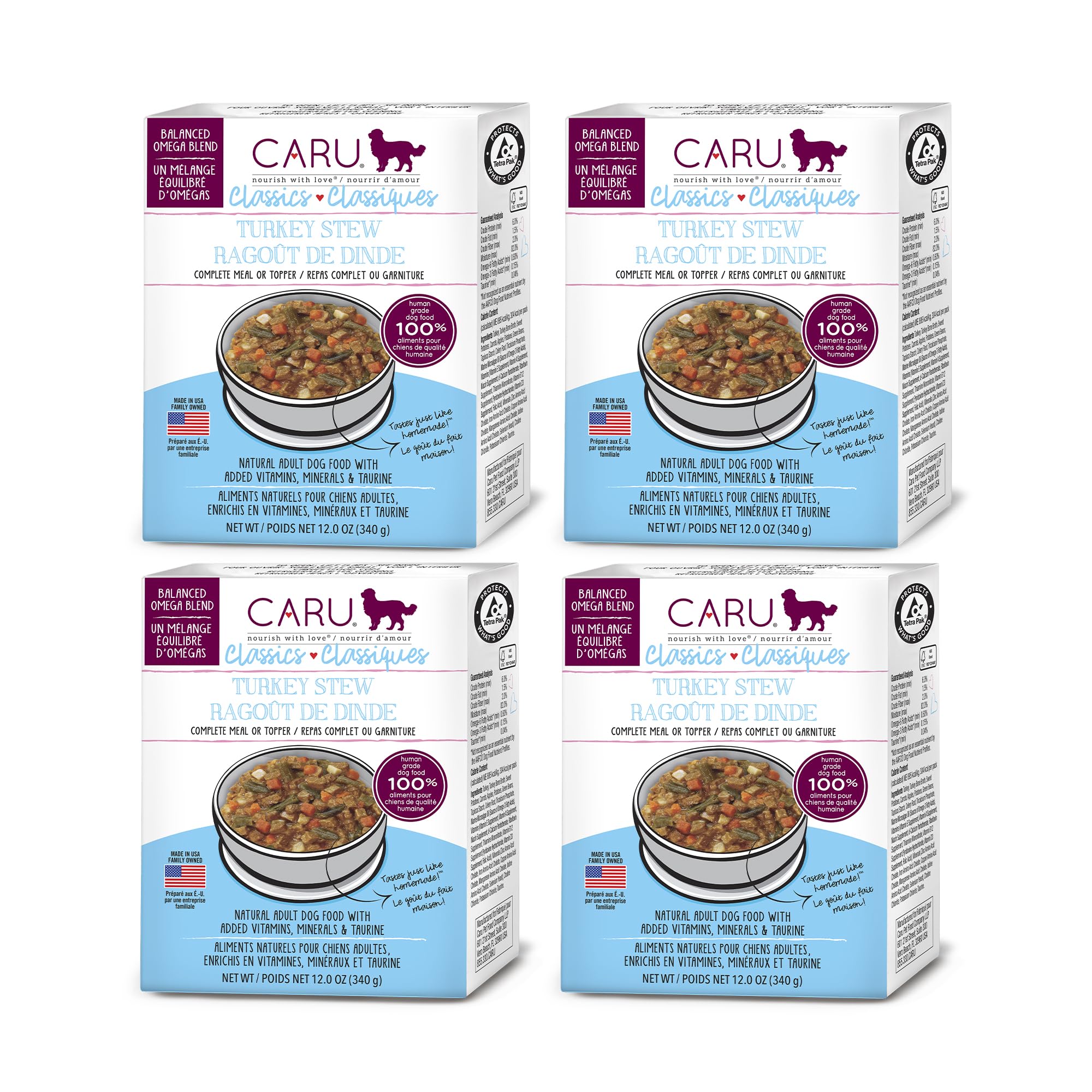 Caru - Classics Turkey Stew for Dogs - Healthy Wet Dog Food or Food Topper - 12 oz Cartons - Pack of 4