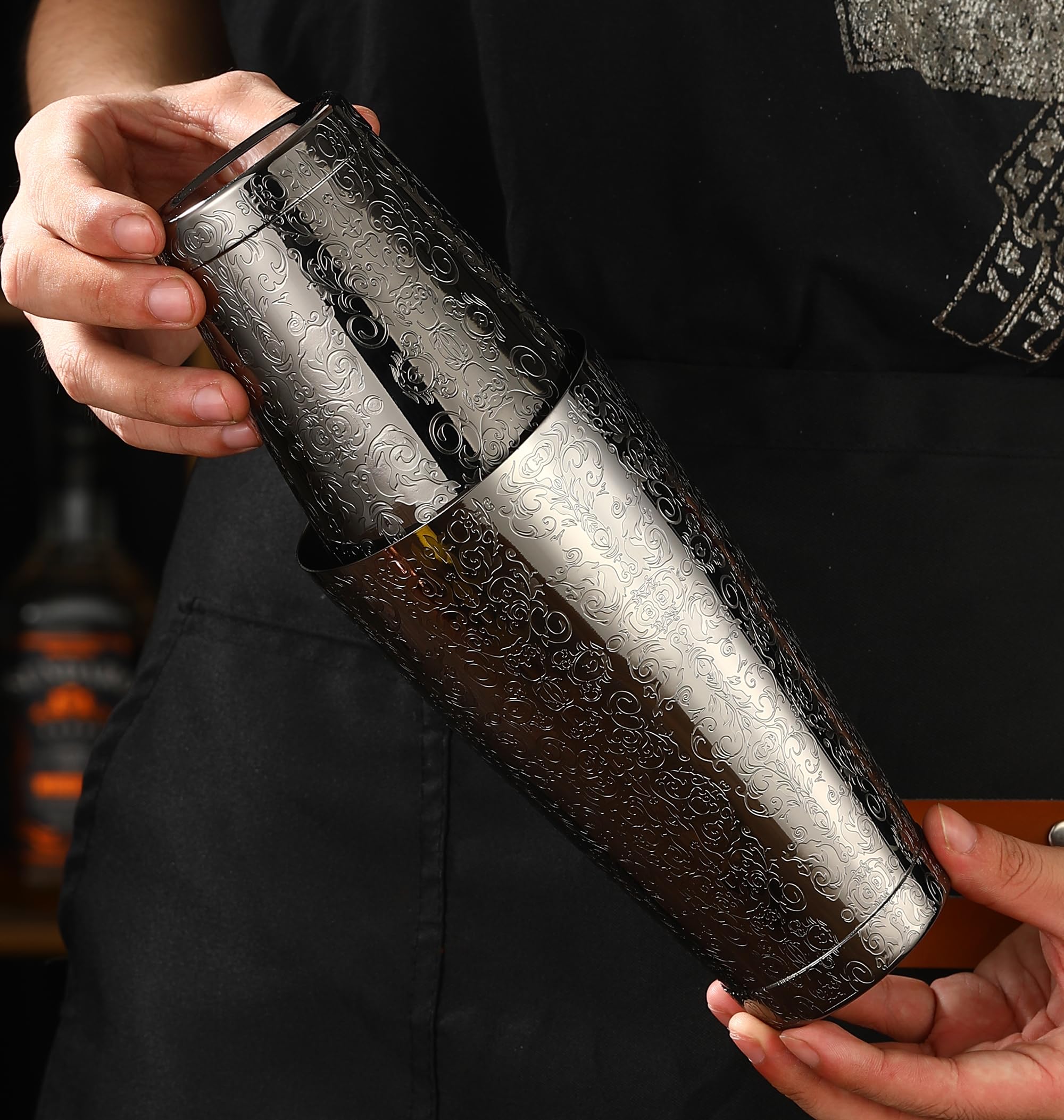 Boston Shaker aus Edelstahl mit geätztem Muster, beschwertes Set Spirit Gunmetal Black