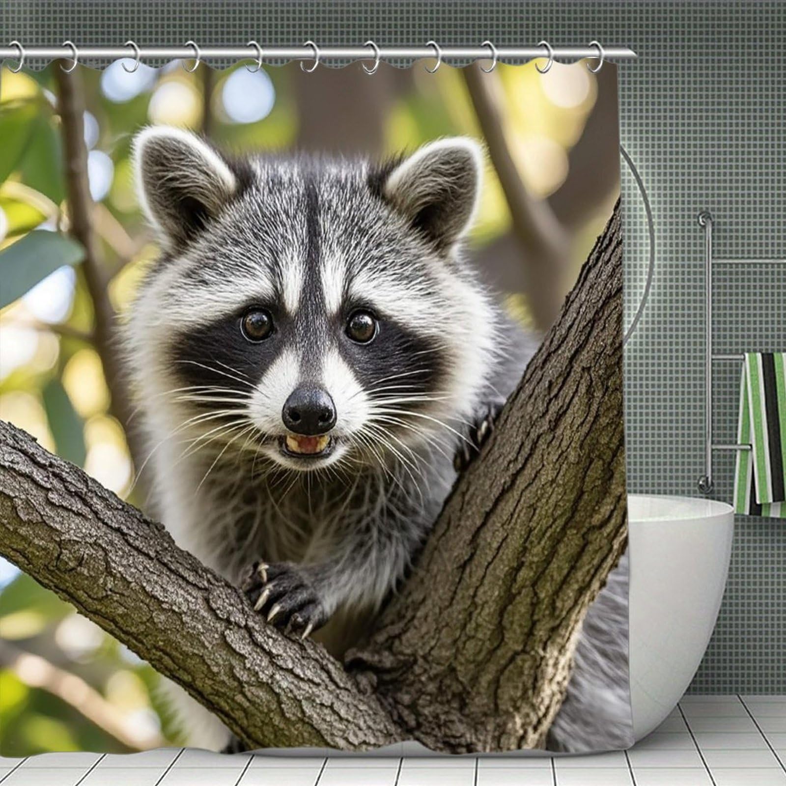FekiLoot Raccoon Shower Curtain Minimalist Thick Bathroom Curtain Washable Modern Bathroom Shower Curtain Heavy Duty Waterproof Cloth Bath Curtain with Hooks 70.8"x70.8"