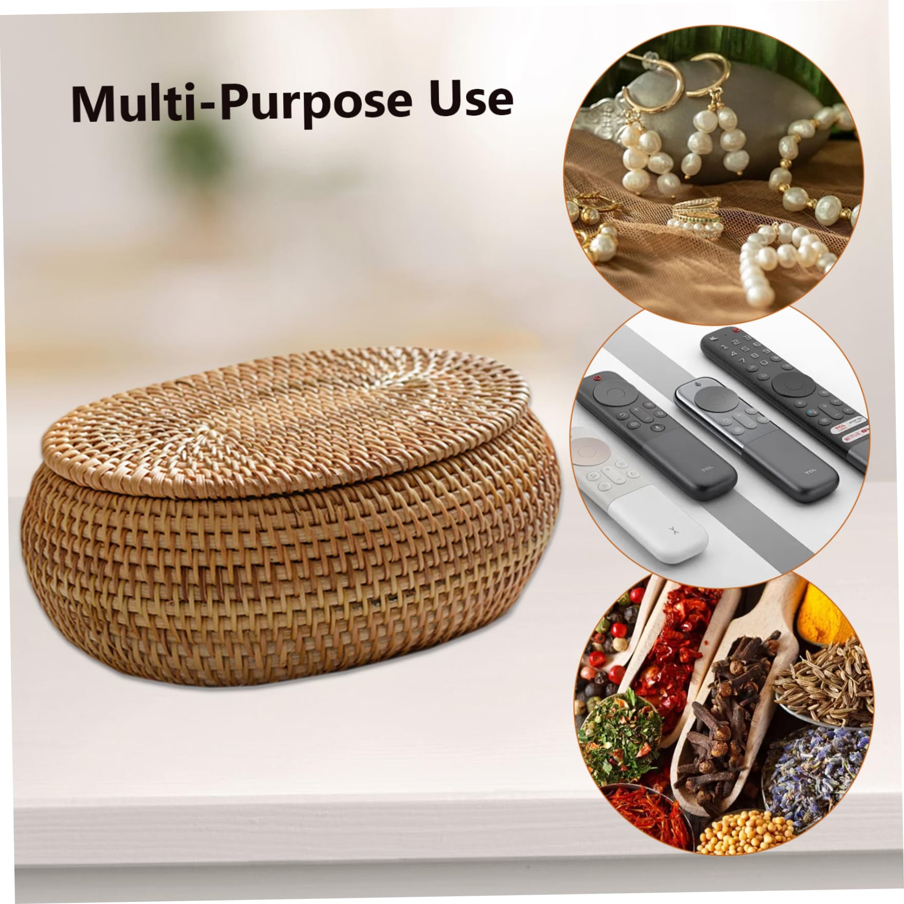 scatola di rattan con coperchio, cesto rattan da 5, 5x6, 7x2, 8 pollici, cesto intrecciato a mano ovale con coperchio, desktop decorativo per la cucina per la fattoria domestica, tes