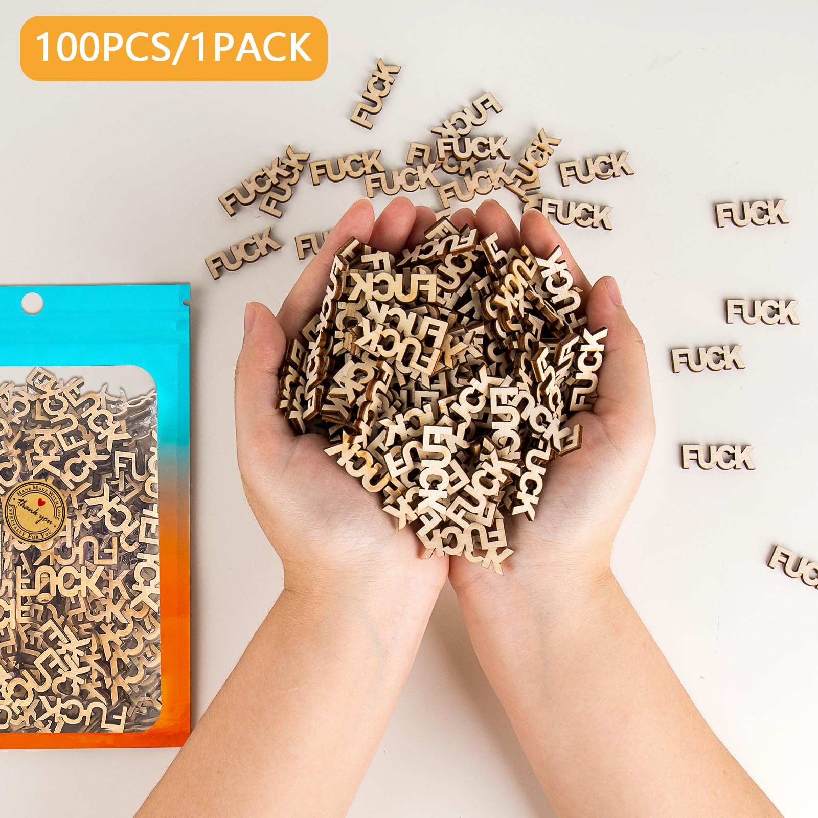 Wooden Fucks 100PCS Wooden Cutouts DIY Jar of Fucks Gift Bag, Fucks to Give, Bad Mood Vent Spoof Gag Gifts Birthday Christmas Gift Anniversaries Gift Funny Gifts for Friends(1Bag)