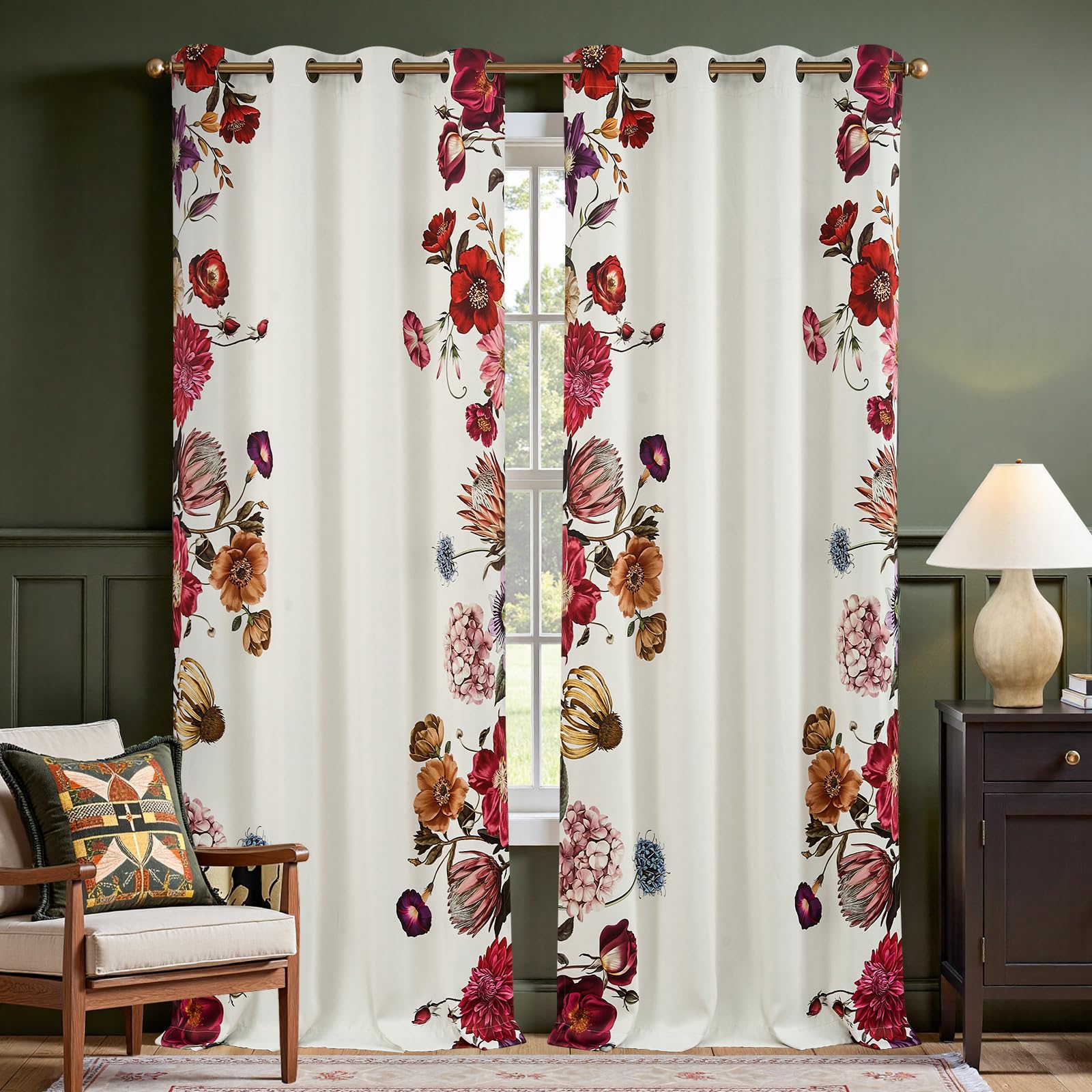 jinchan Hannah Floral Blackout Curtains with Retro Vintage Flower Print Drapes for Bedroom Living Room Fall Decor Winter Window Curtains Room