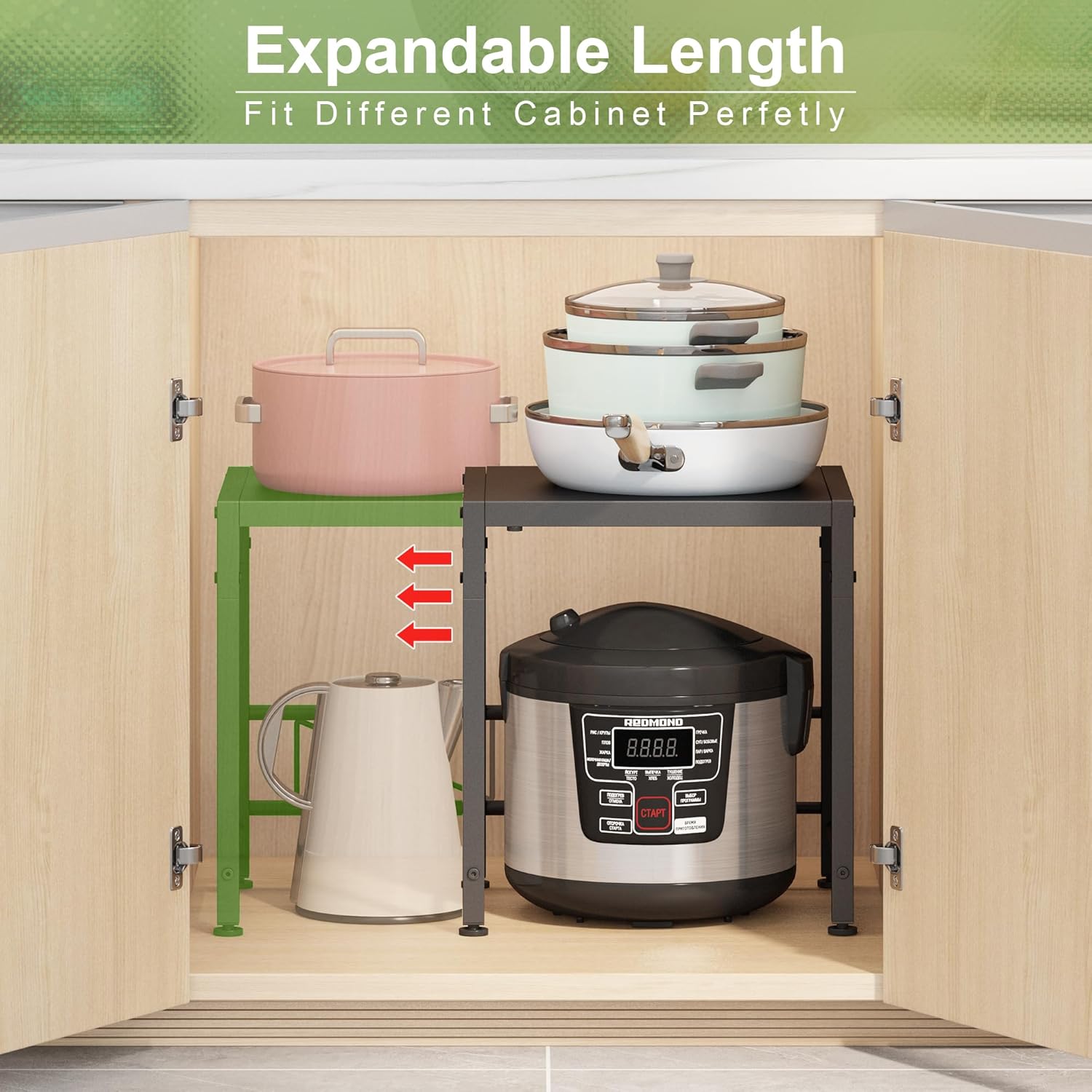 Expandable-Metal-Storage-Shelves-For-Pantry Kitchen Garage, 120lbs Heavy Duty Shelving Units For Small Appliance For Countertop Cabinets, Adjustable Shelf Organizer Riser Rack For Closet Warehouse