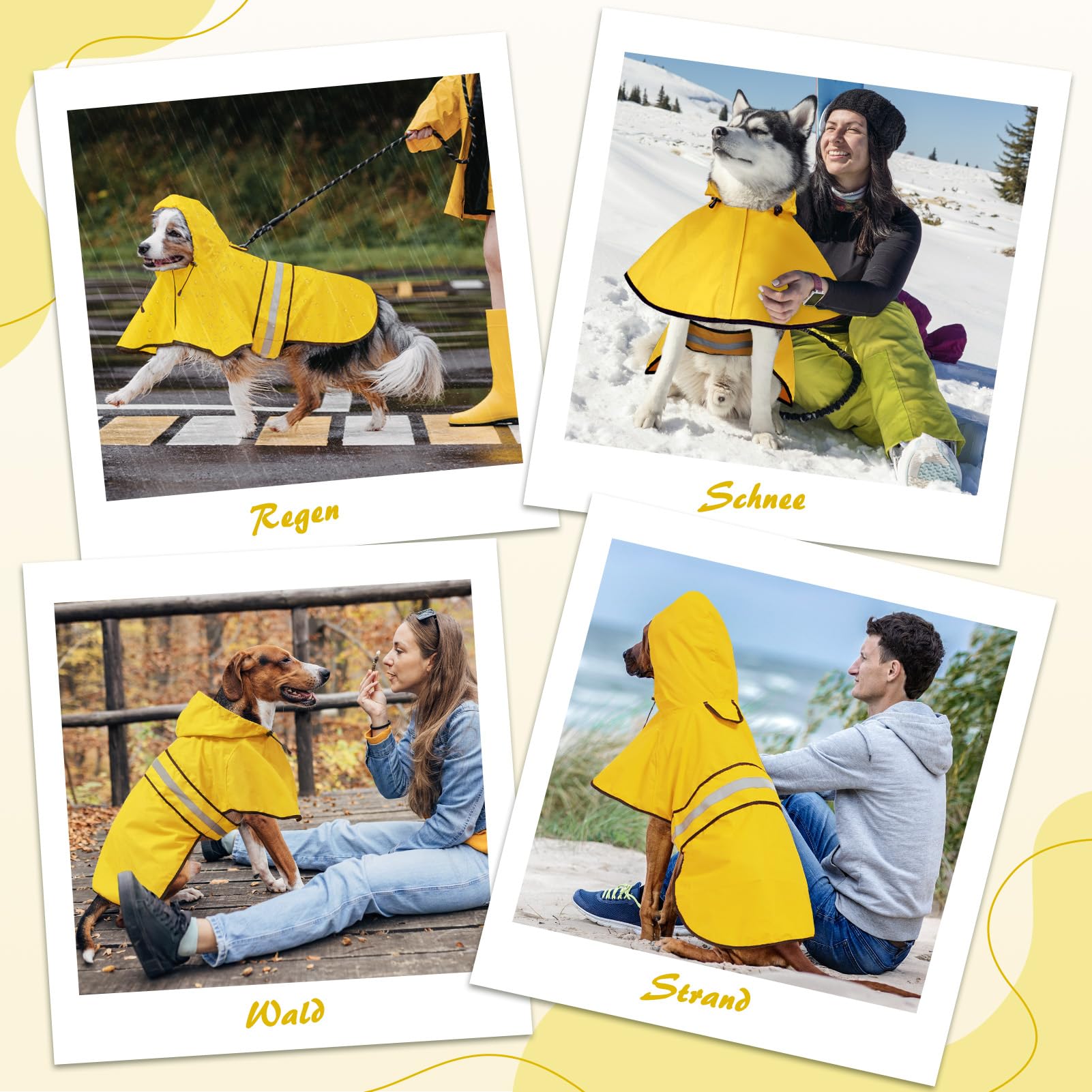 Weesiber Manteau de Pluie Imperméable Réfléchissant pour Chien, Étanche Ultraléger et Aéré, Veste Ajustable pour Animal de Compagnie, Poncho pour Chien(S,Jaune)