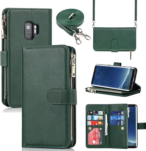 SailorTech Funda de teléfono con diseño de cartera para Samsung Galaxy S9 9 Tarjetero 1 Cremallera Monedero Billetera 2 Ranura para Efectivo