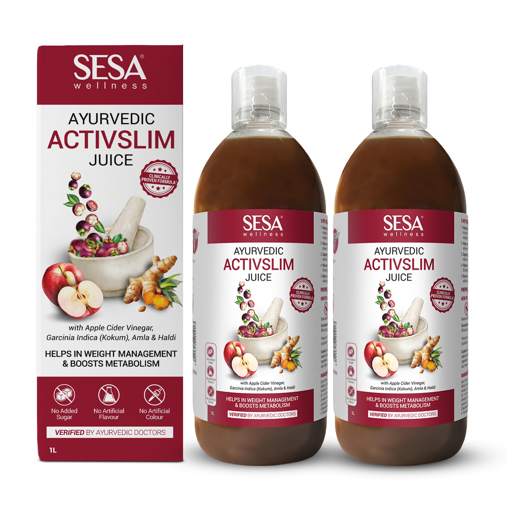 sesa ayurvedic activslim juice helps in weight management made with apple cider vinegar healthy diet drink active slim, no added sugar, colour or flavour (2 lt)