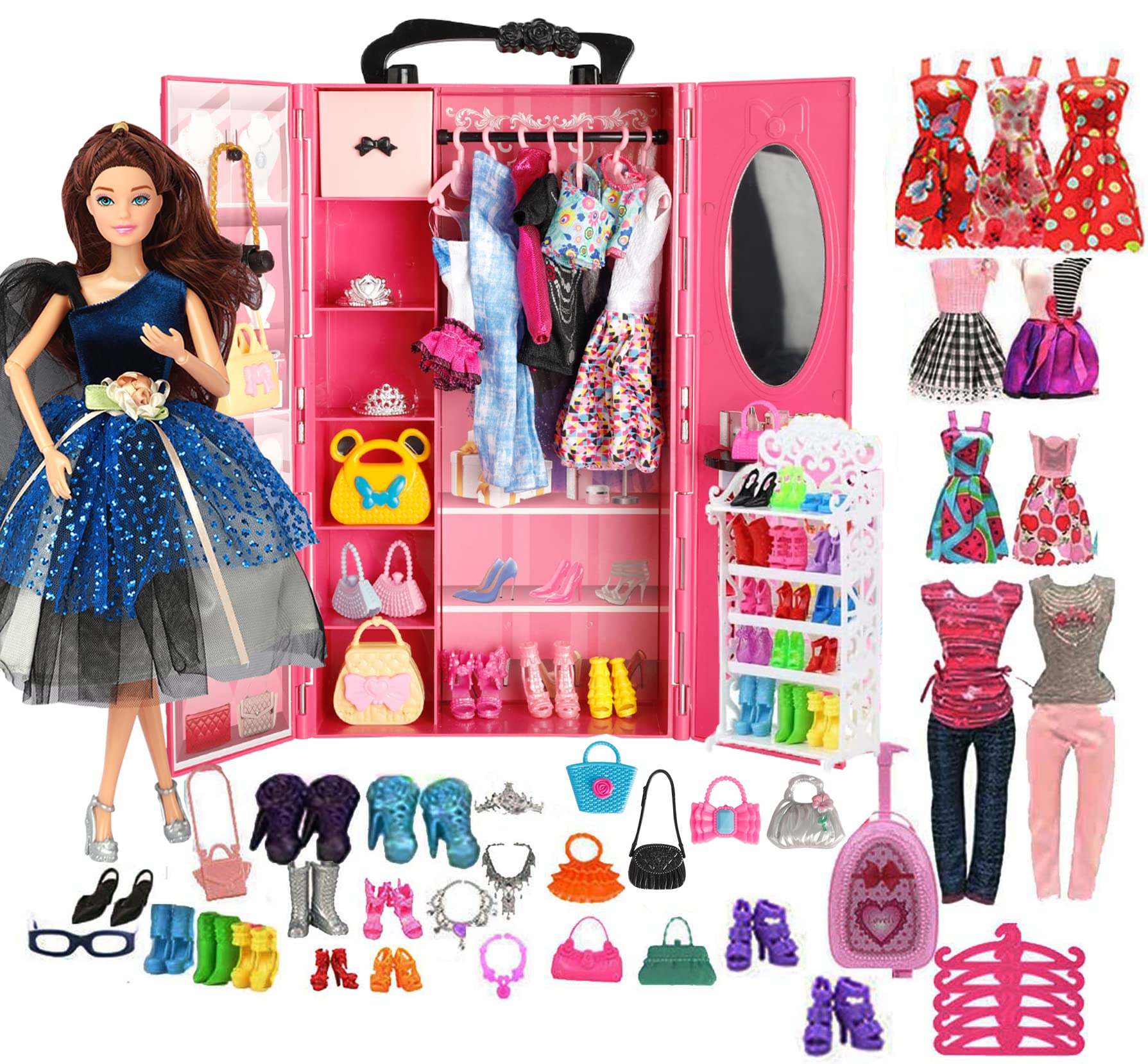 Unleash Your Doll's Style with Jaxine Doll Clothes and Accessories Set - 90-Piece Collection for 11.5-Inch Dolls - Perfect for Playtime Fun Doll Closet Wardrobe