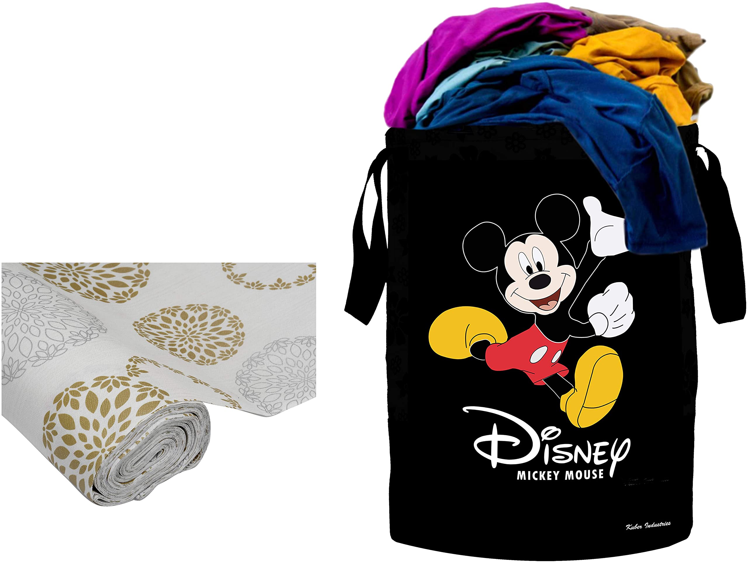 Kuber Industries Flower Design PVC Wardrobe Kitchen Drawer Cupboard Cabinet Shelf Mat & Disney Print Waterproof Canvas Laundry Bag 45 L (Black) - CTKTC045413, Standard (B0BB66K38K) Amazon Price History, Amazon Price Tracker