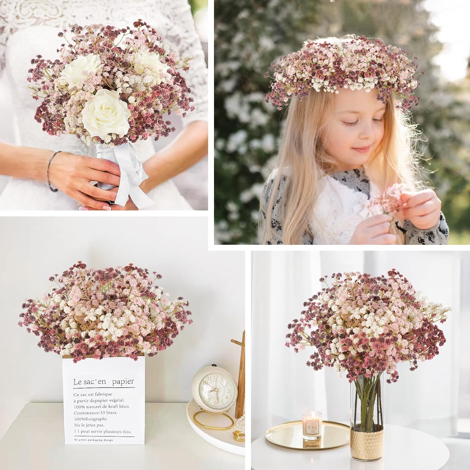 N&T NIETING Baby Breath Flowers Artificial Bulk, 15Pcs Fake Gypsophila Plants Bouquets Flowers Real Touch Faux Babies Breath Arrangement for Home Wedding Party Vase Decoration Fall Pink - Image 7