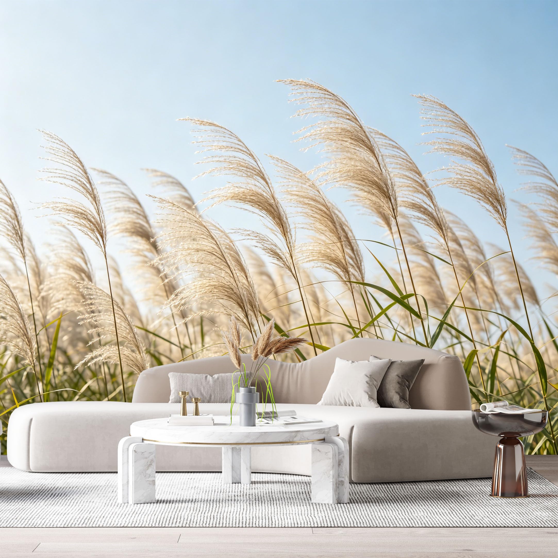 Custom Size Wall Murals Sunny Field Landscape Botanical Pampas Sky SelfAdhesive Wall Fabric Removable Large Wallpaper for Photo Living Room