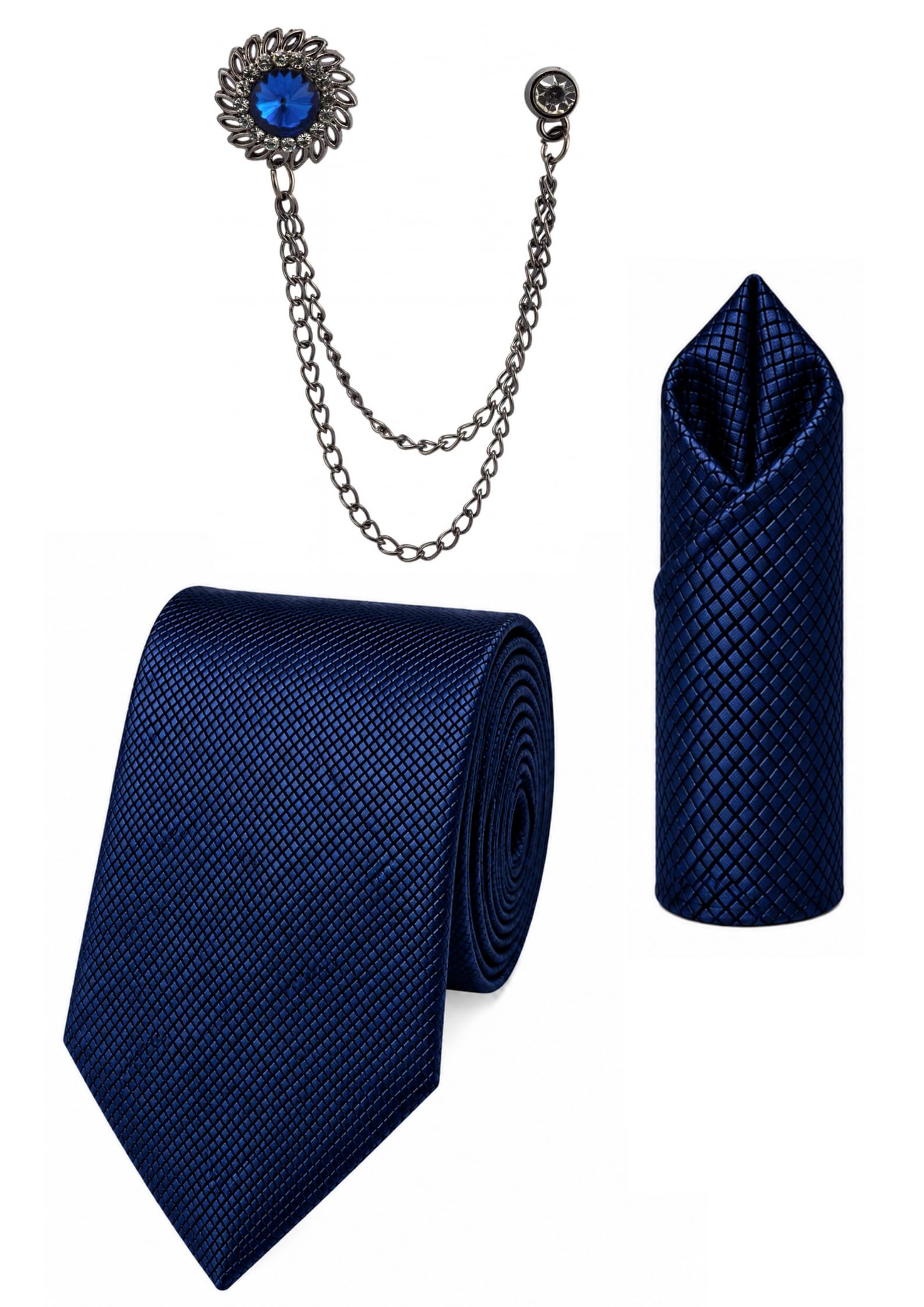 Random Stripe Wedding Tie Combo for Men – Premium Textured Tie, Pocket Square & Crystal Brooch Gift Set-image-38