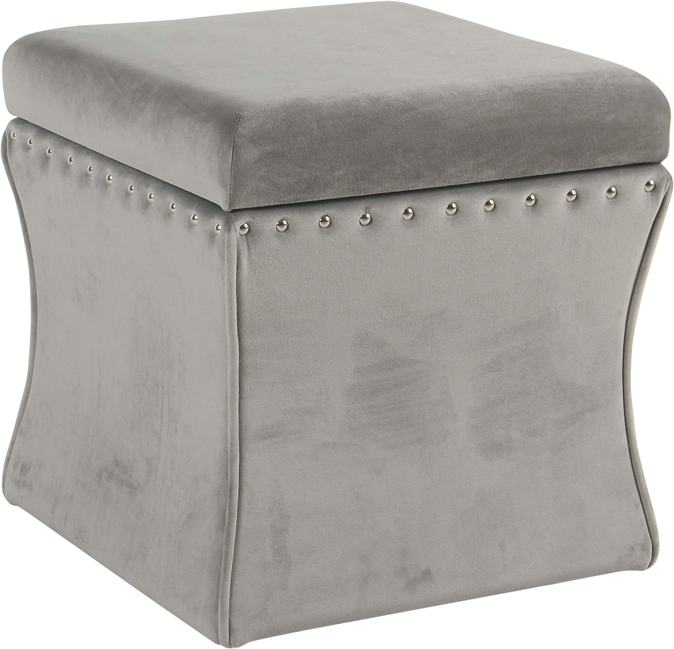 Spatial Order Miller Modern Cinch Velvet Storage Ottoman with Nailhead Trim, Grey