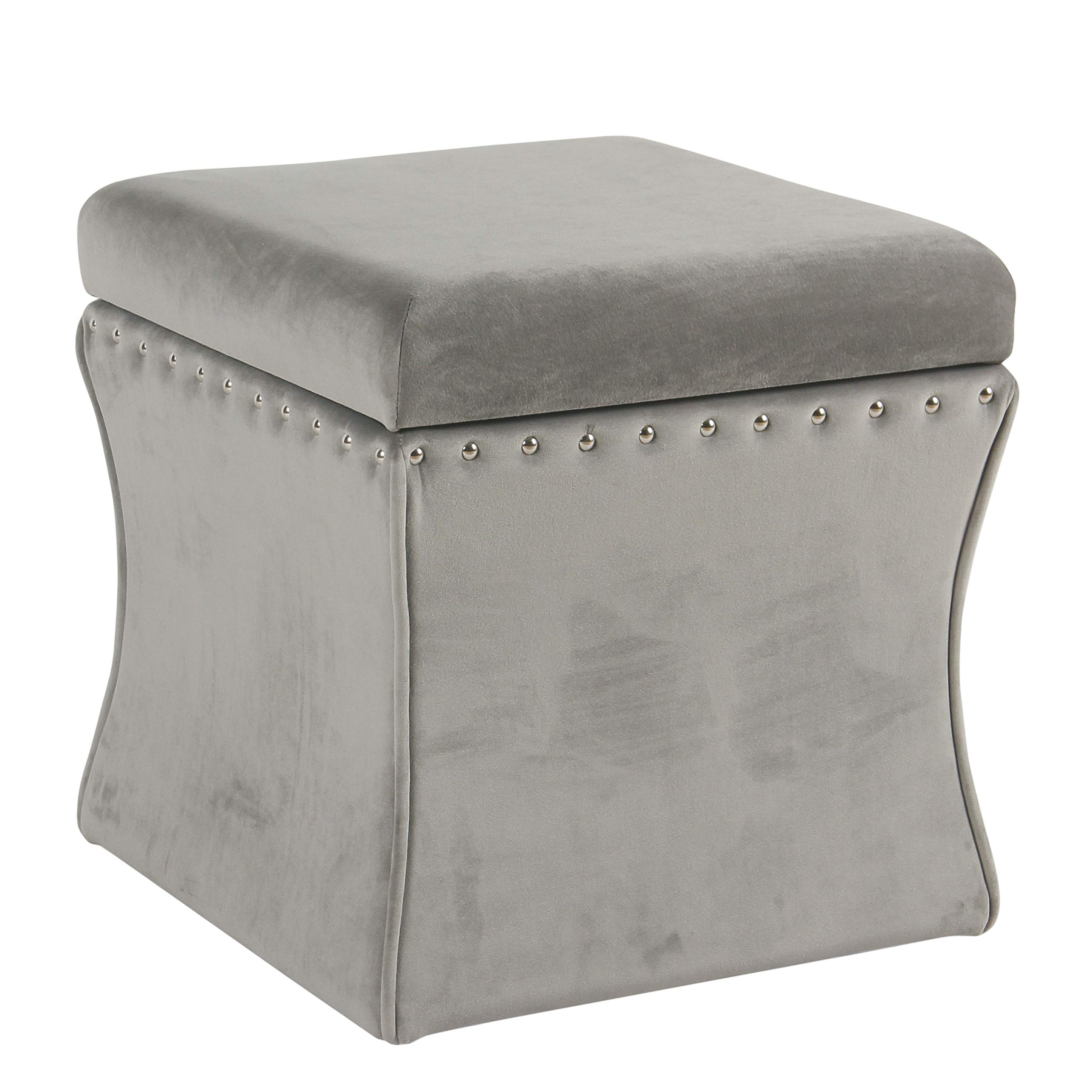 Spatial Order Miller Modern Cinch Velvet Storage Ottoman with Nailhead Trim, Grey