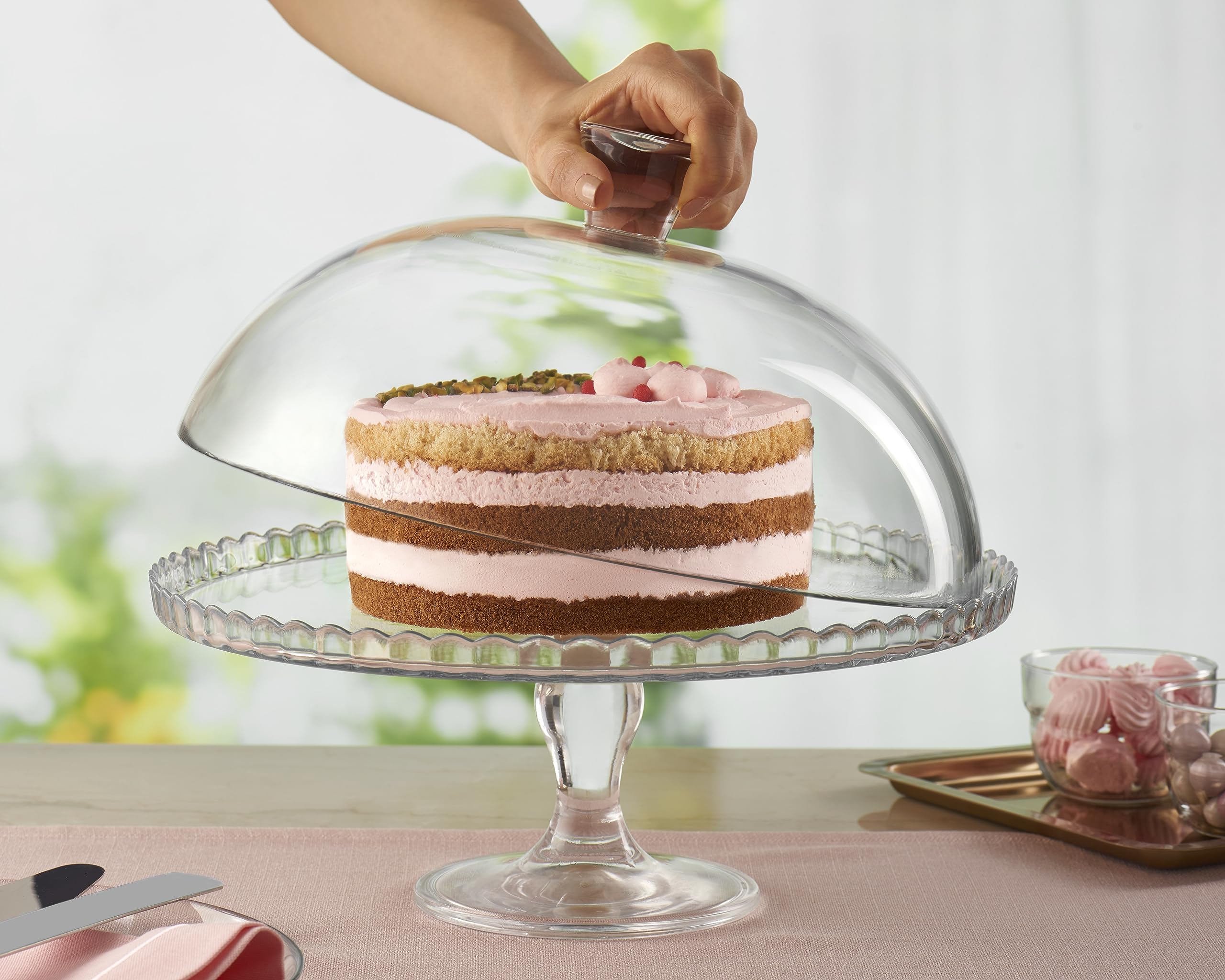Pasabahce Piatto da Servizio Con Piedistallo e Cupola - Elegante Portatorta Con Coperchio e Supporto per Feste di Compleanno, Dolci e Pasticceria