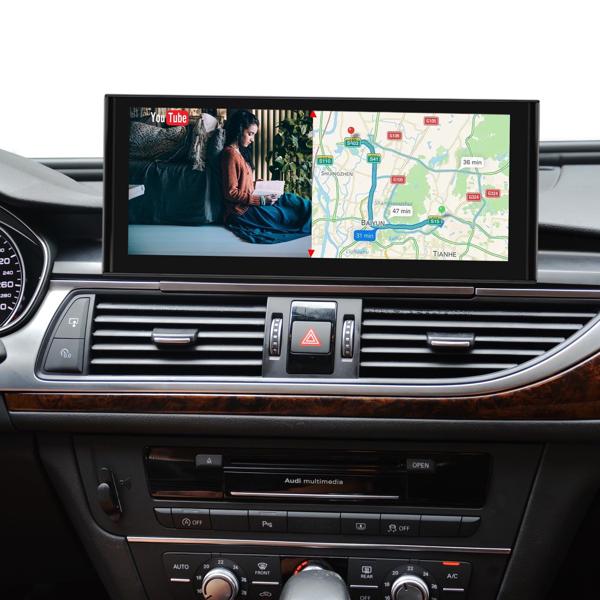 Kit di retrofit stereo Android 13 per Audi MIB2 A6 C7 A7 4G8 aggiornamento touch screen 12,3 pollici, wireless CarPlay e Android Auto, navigazione GPS, Spotify, Waze, Netflix