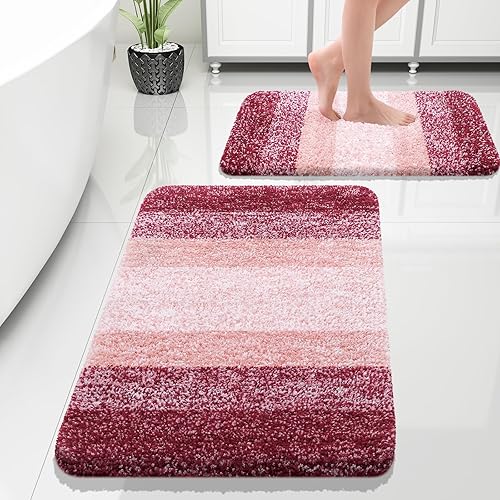 Miniatura 315 de OLANLY Juego de 2 alfombras de baño de 2 piezas, alfombras de baño de microfibra suave y absorbente y alfombra de inodoro con contorno
