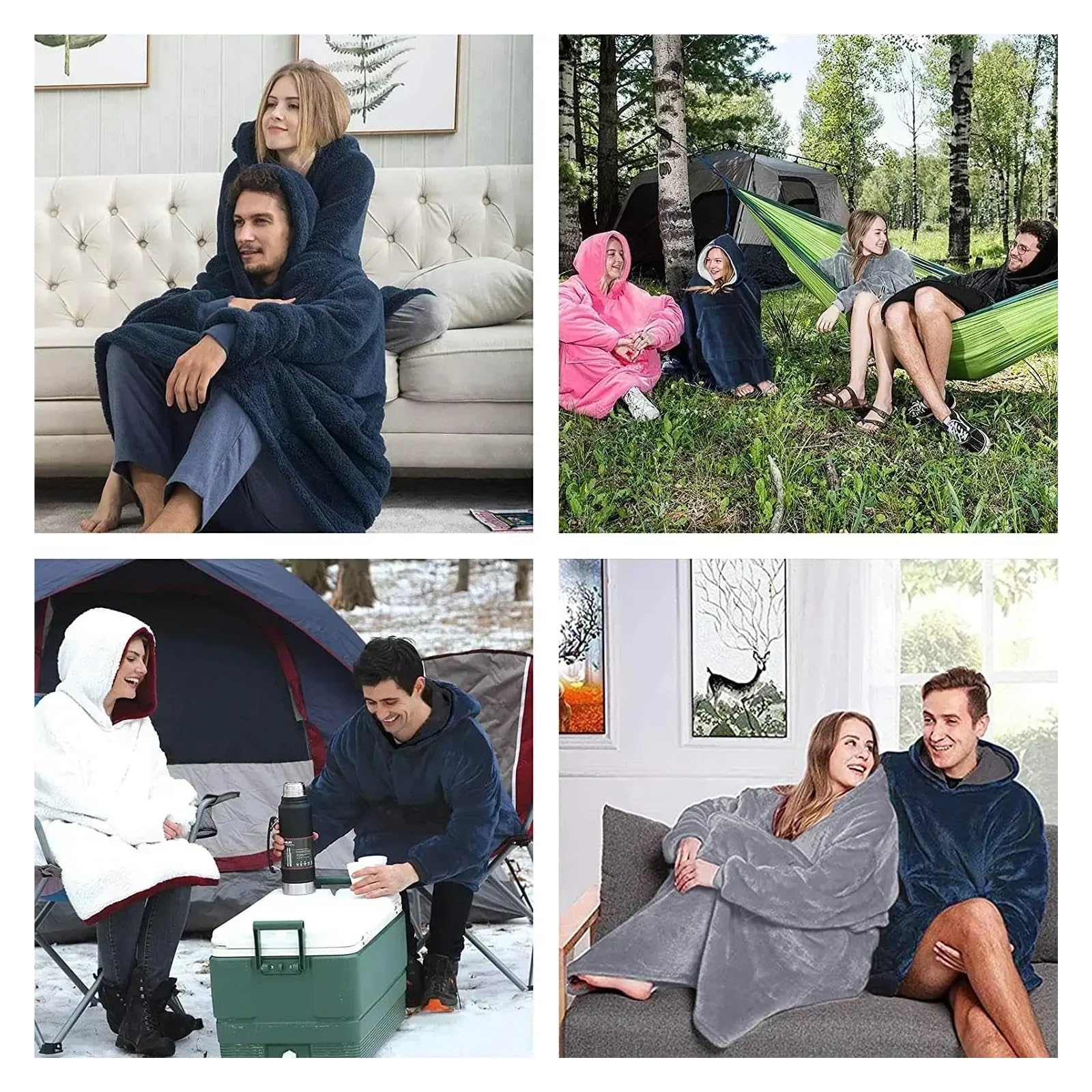 Invierno con Capucha suéter Manta Mujer Polar de Gran tamaño Mangas Bolso Grande cálido Grueso TV Bata Pareja(Style A-Gray)
