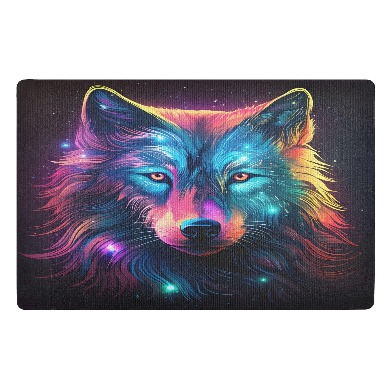 Paillasson antidérapant loup galaxie 50x80cm, tapis d'entrée intérieur lavable
