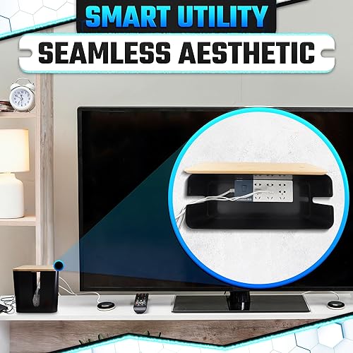 Miniatura 8 de Juego de 2 cajas organizadoras de cables para ocultar cables y regletas con clips, lazos y fundas reutilizables, diseño funcional, moderno, tamaños