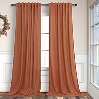 Vista 23 de Cortinas de lino natural semitraslúcidas Pitalk de 36 pulgadas de ancho para sala de estar, juego de 2 paneles con pestaña trasera, cortinas