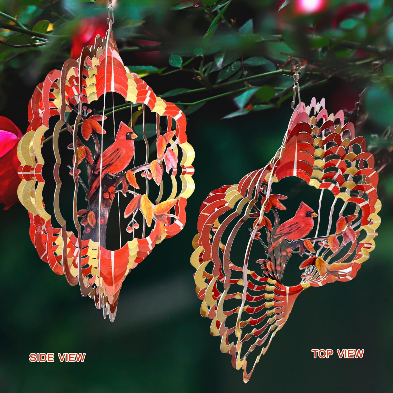 FONMY Cardinal Wind Spinner Mandala 3D Stainless Steel Hanging Wind Spinners Worth Gift Christmas Decoration Indoor/Outdoor Garden Décor Kinetic Yard Art 12 Inches Multi Red Wind Sculpture