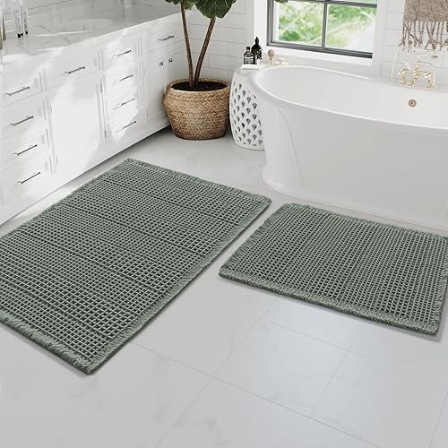 Miniatura 40 de H.VERSAILTEX Alfombra de baño de goma eva súper absorbente, alfombras de baño antideslizantes para piso de baño, alfombras de baño lavables a Crema