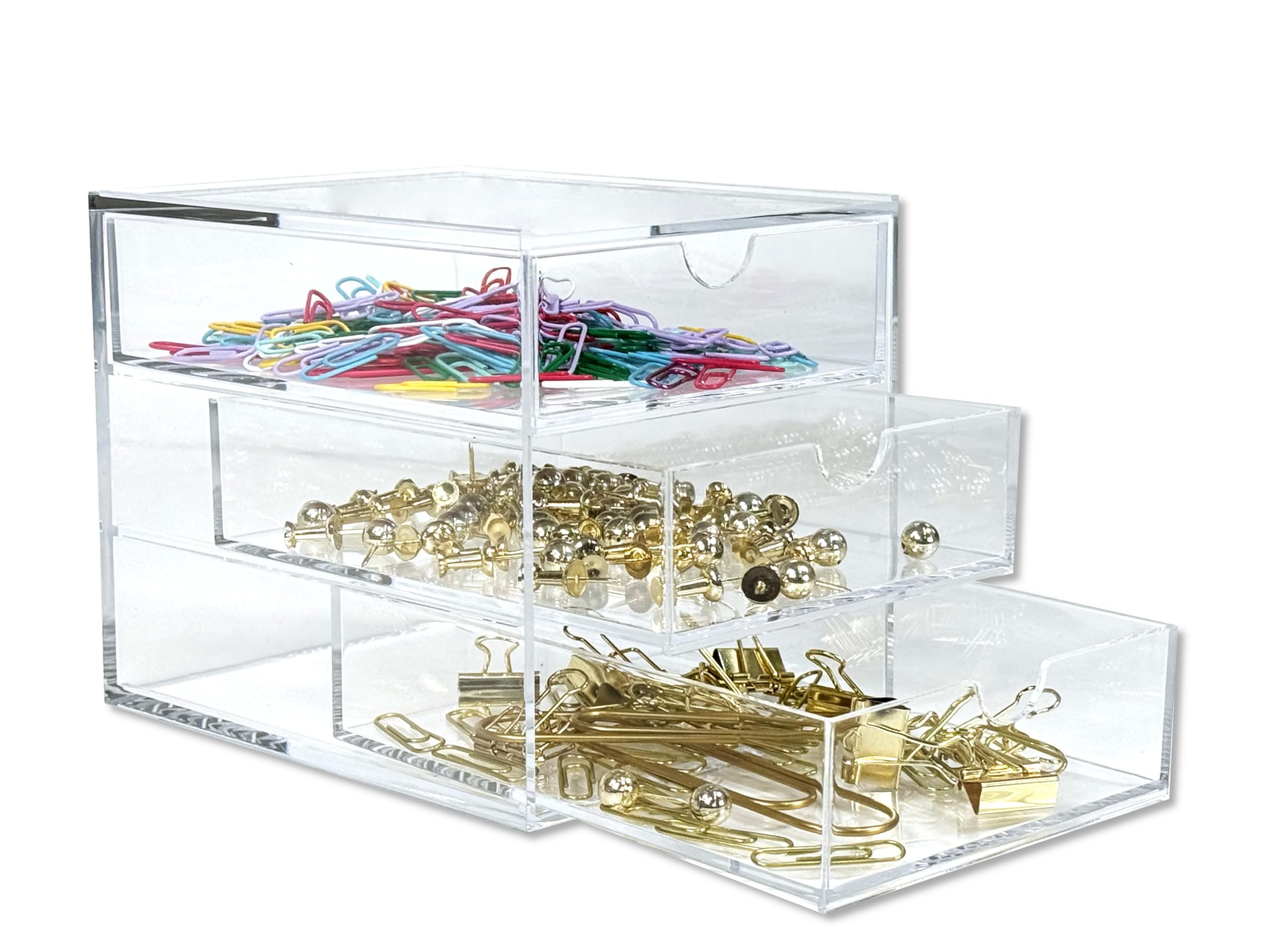OSCO Clear Acrylic Stackable Storage Drawers, 3 Drawer Organiser for Makeup, Jewellery, Desk Accessories, Office Supplies, Transparent Desktop Storage Box
