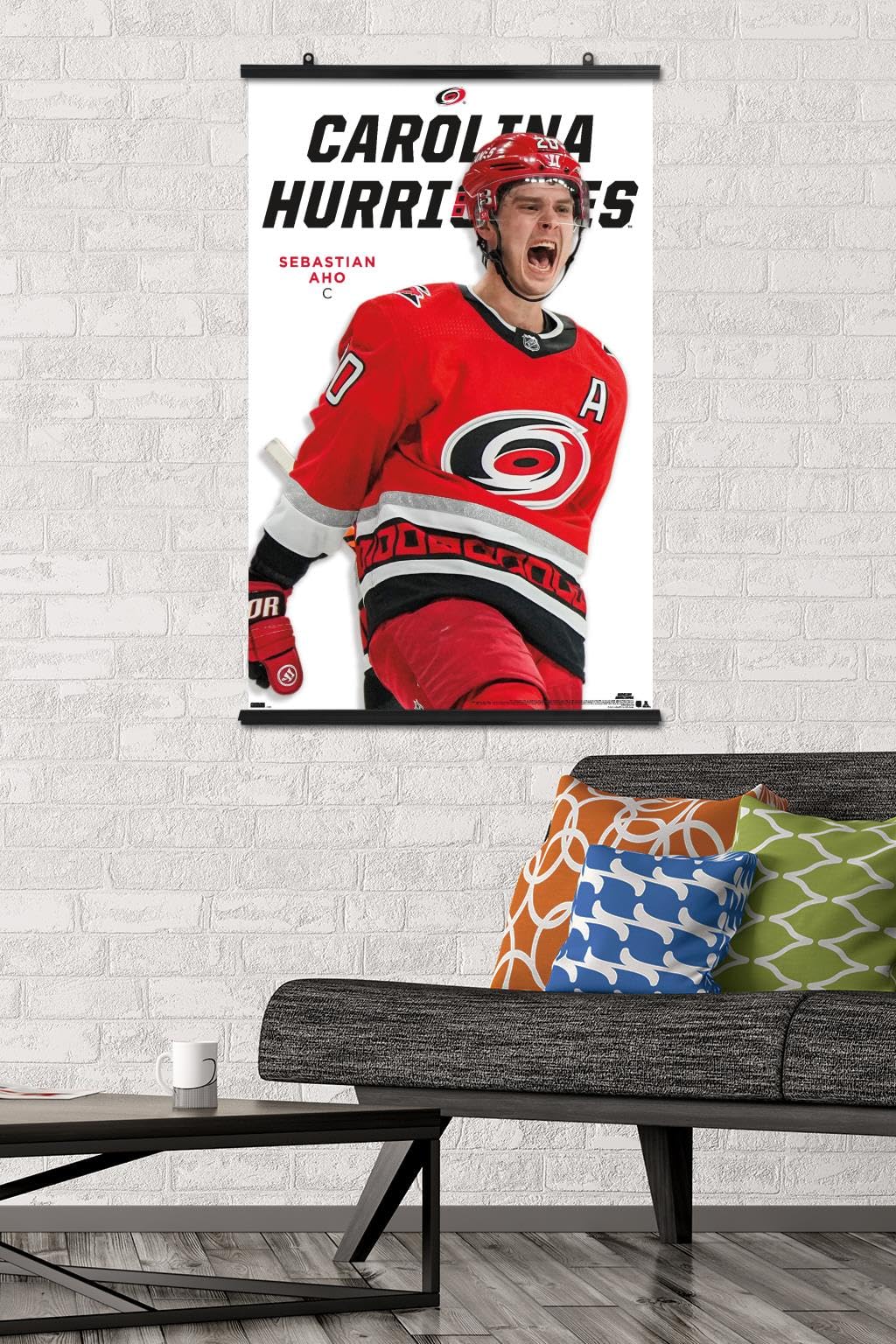 Trends International NHL Carolina Hurricanes - Sebastian Aho Feature Series 23 Wall Poster, 34L x 22.4W, Poster & Clip Bundle
