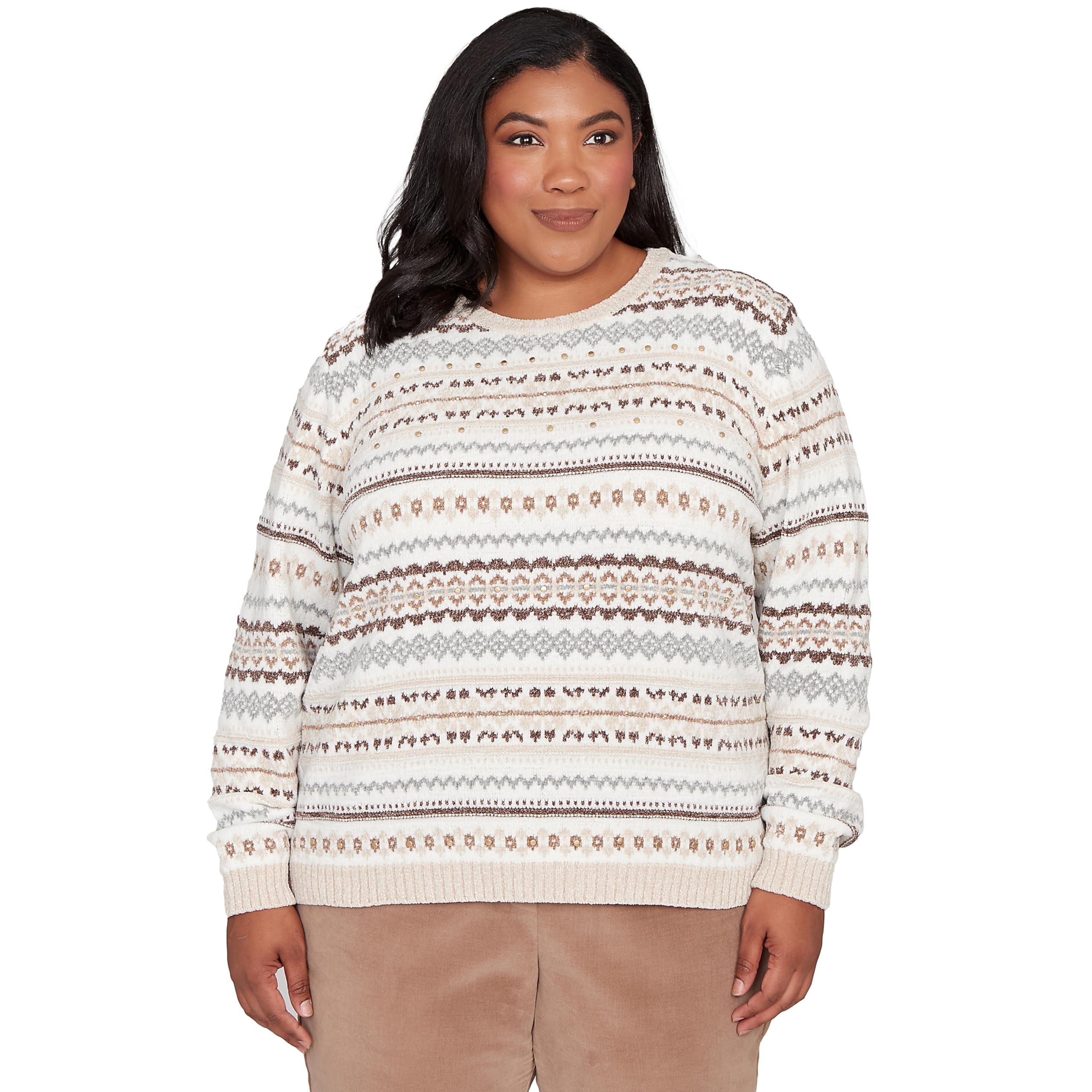 Alfred Dunner Geometric Biadere Striped Chenille Sweater