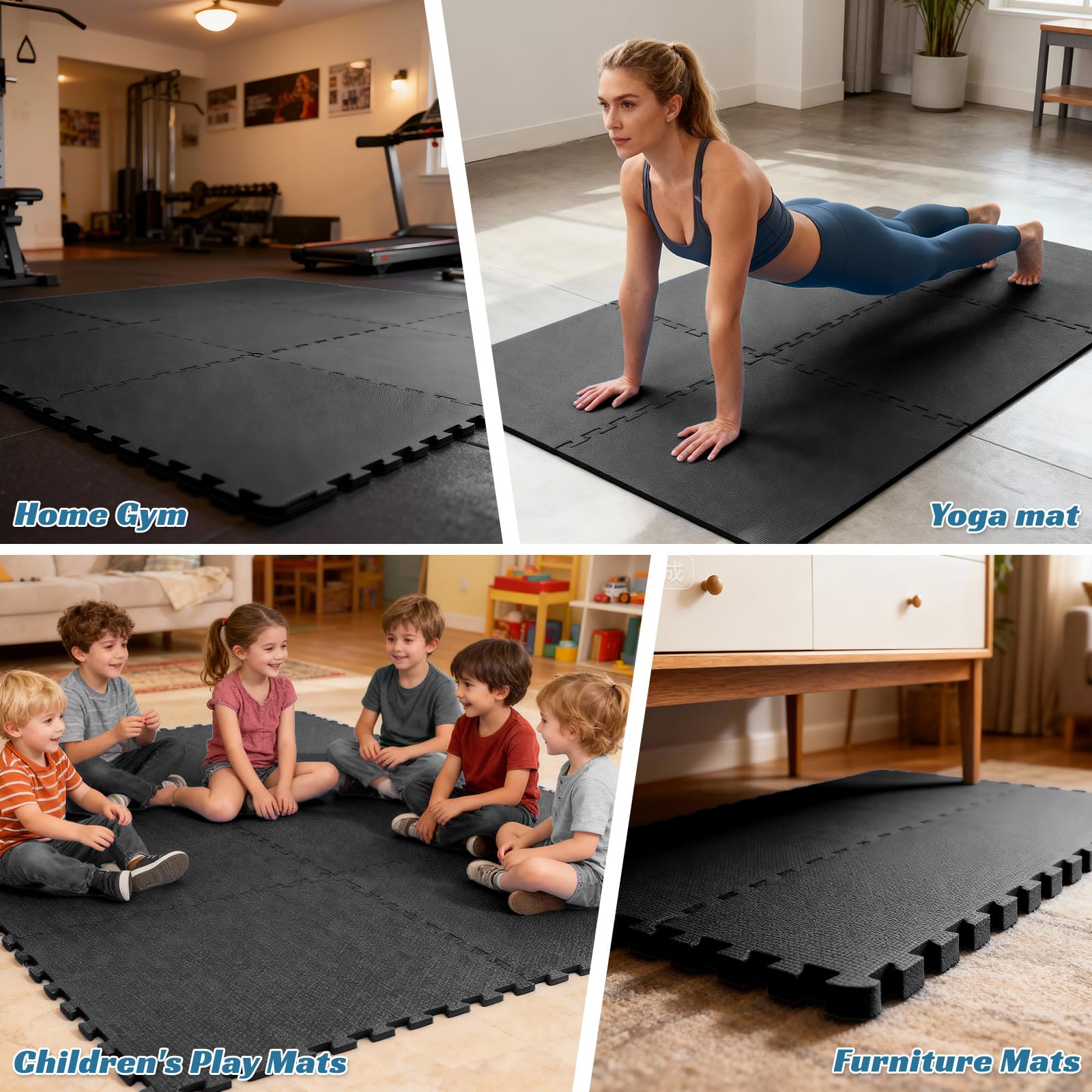 Huracan Set di tappetini protettivi per il fitness, tappetino puzzle, tappetino sportivo, 10 mm, antiscivolo, tappetino da pavimento per palestra e attrezzature fitness, tappetini anticaduta